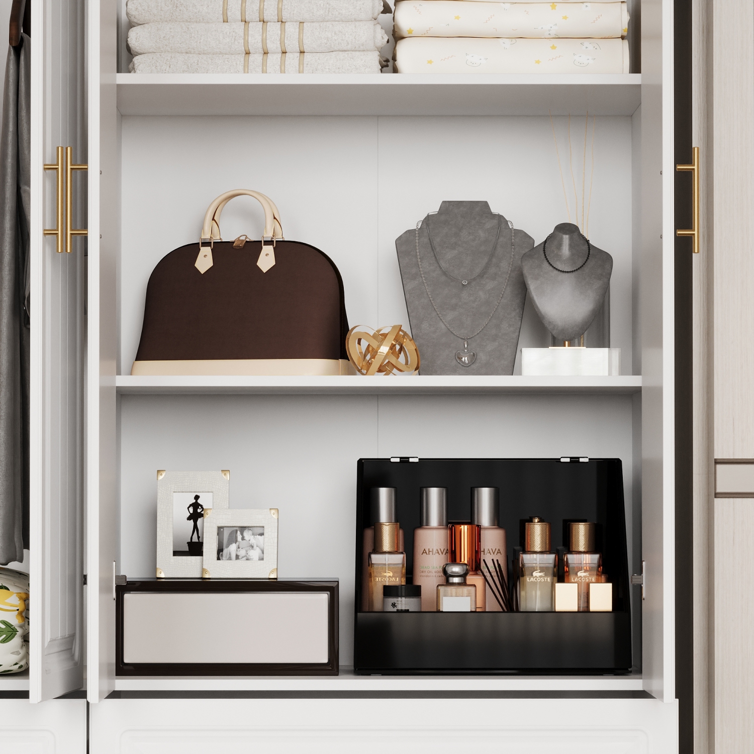 Famapy Modern White Armoire Wardrobe Closet with Hanging Rod, Cube Storage & Drawers – Freestanding MDF Bedroom Organizer