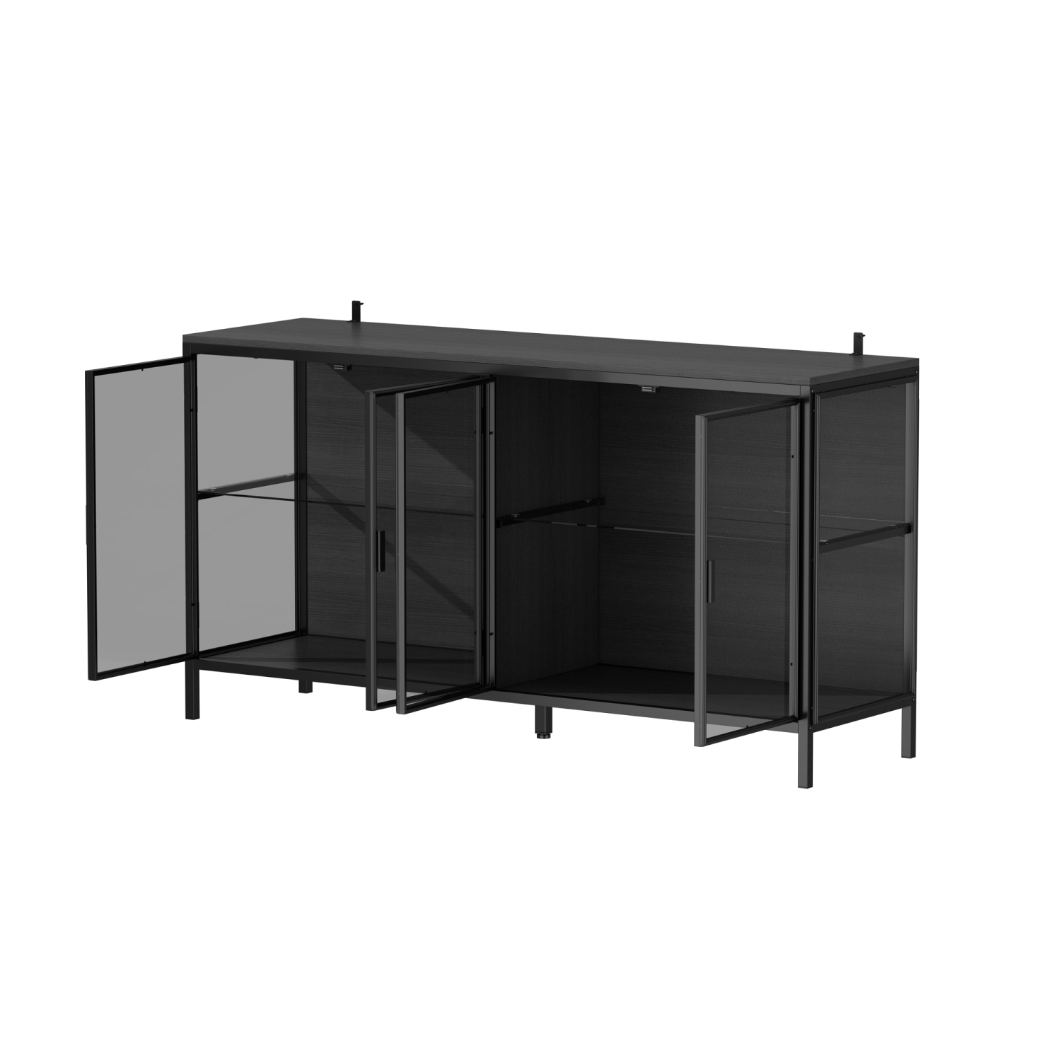 Famapy Modern Metal Filing Cabinet with Glass Doors and LED Lighting – Industrial Storage Sideboard with USB-Powered 3-Color Light Strip, Adjustable