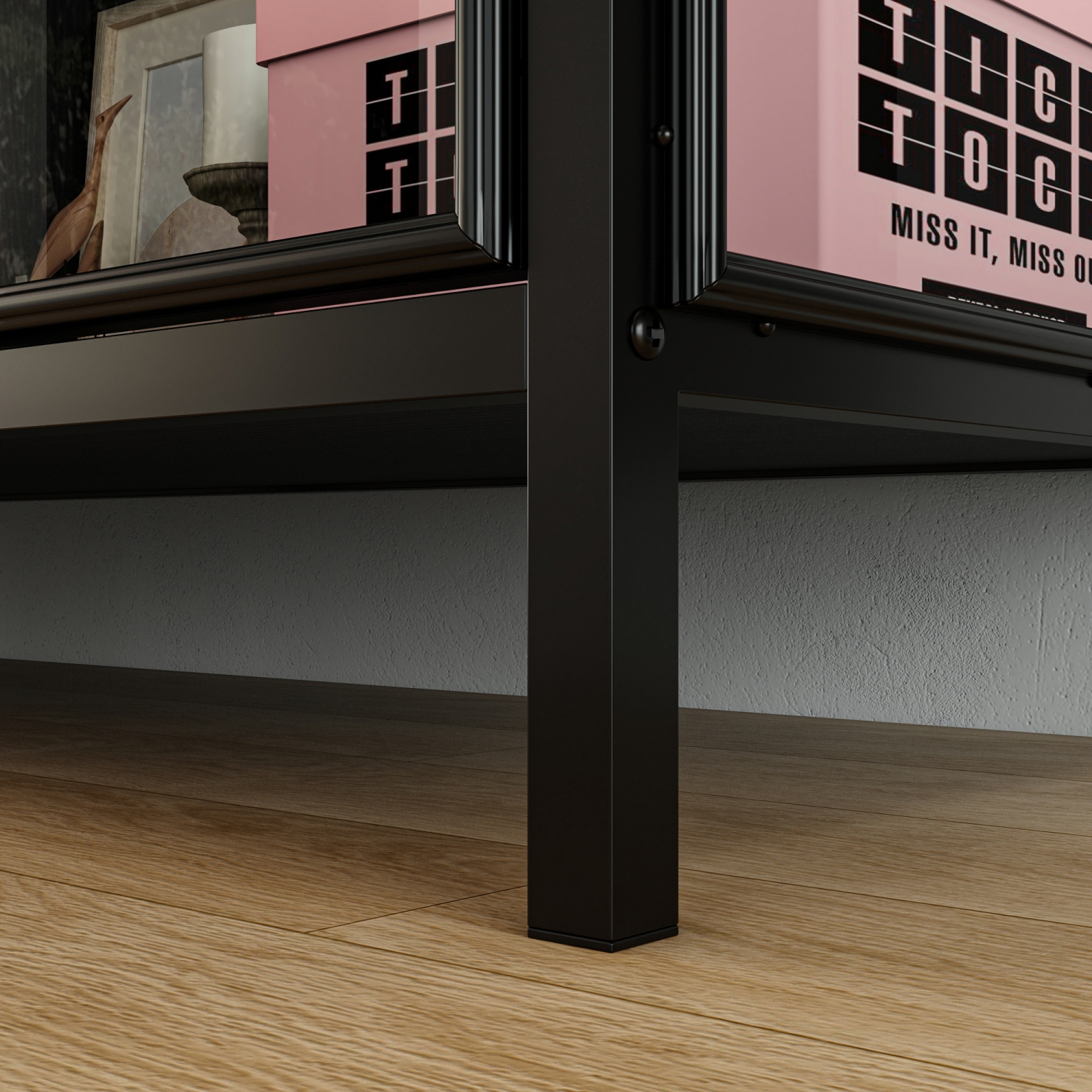 Famapy Modern Metal Filing Cabinet with Glass Doors and LED Lighting – Industrial Storage Sideboard with USB-Powered 3-Color Light Strip, Adjustable