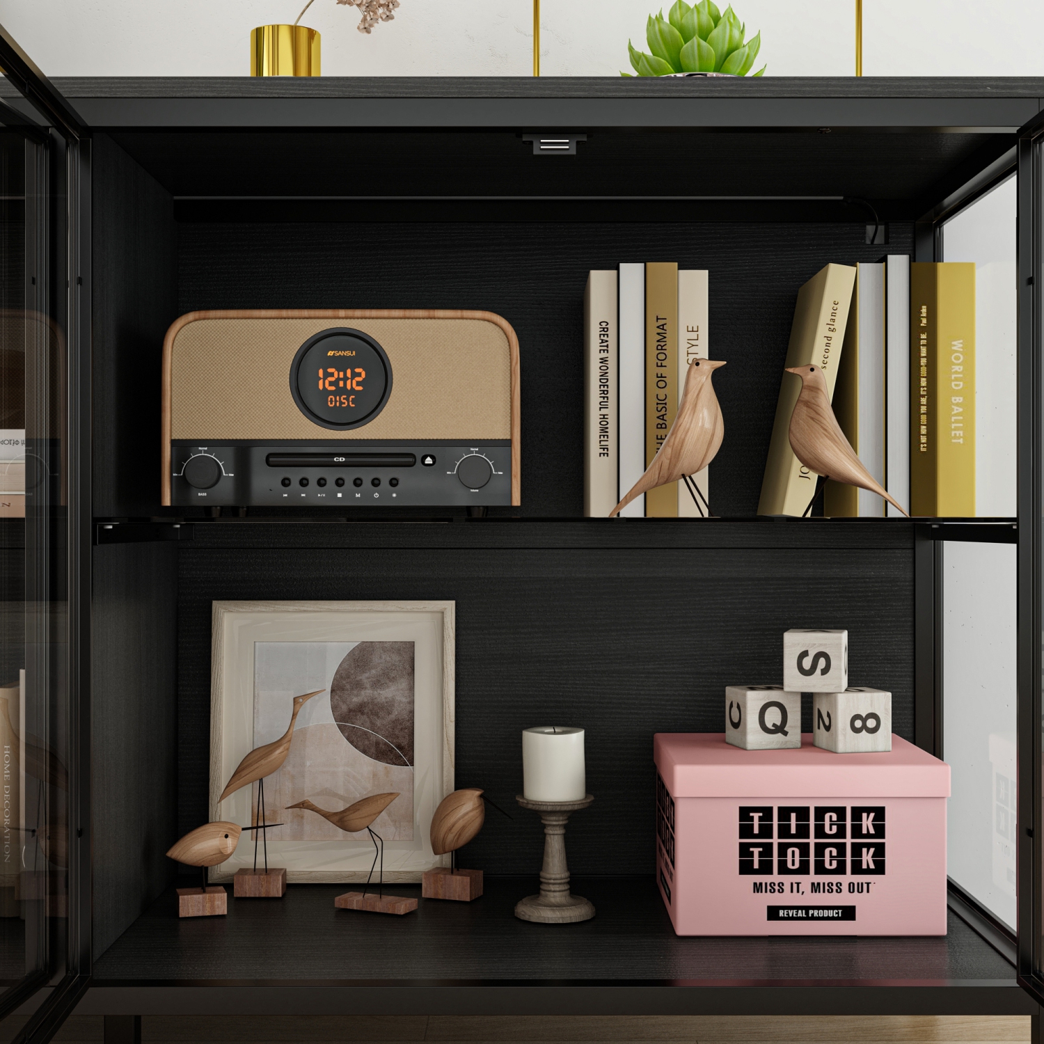 Famapy Modern Metal Filing Cabinet with Glass Doors and LED Lighting – Industrial Storage Sideboard with USB-Powered 3-Color Light Strip, Adjustable