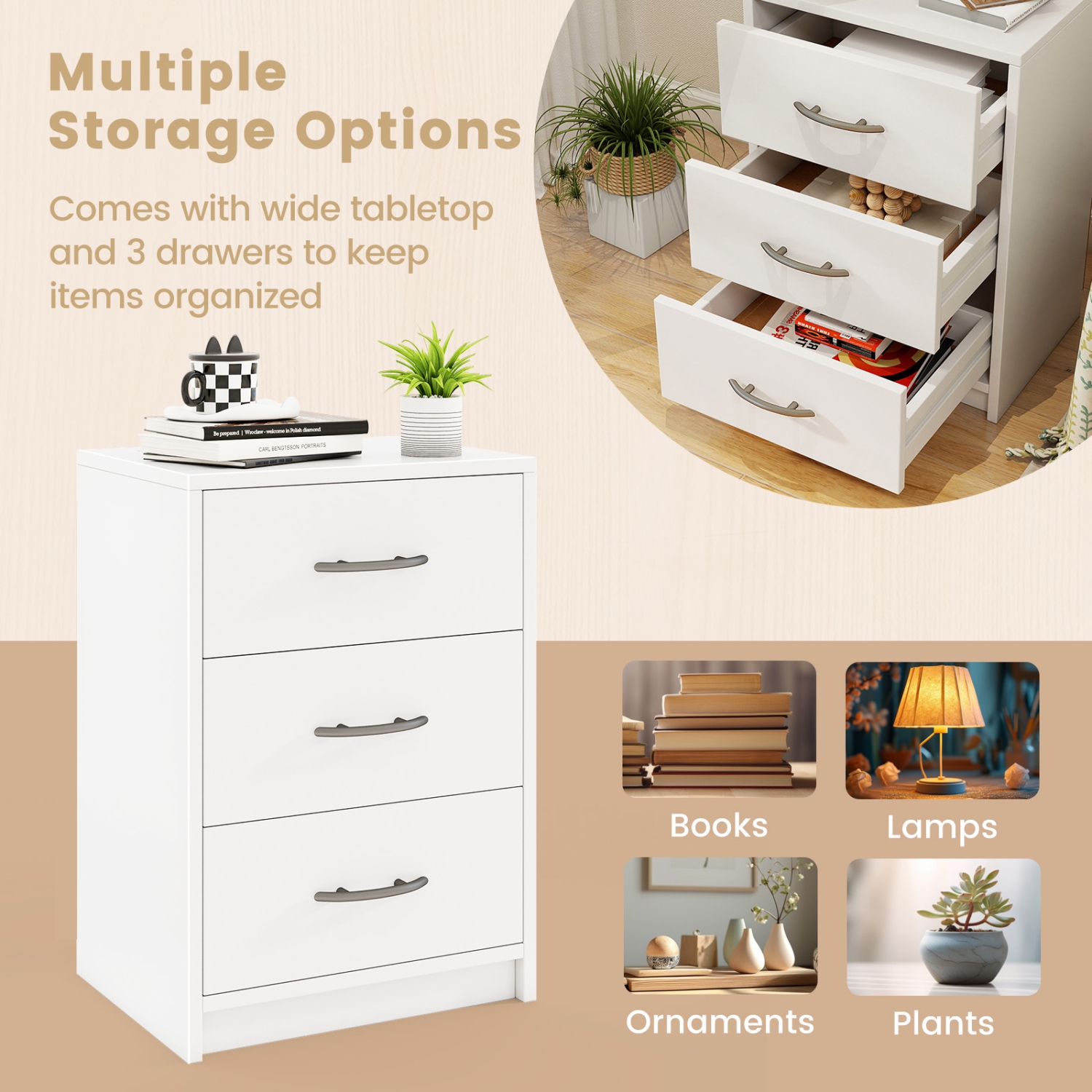 3-Tier Storage Nightstand – Compact Organizer Table for Home or Apartment