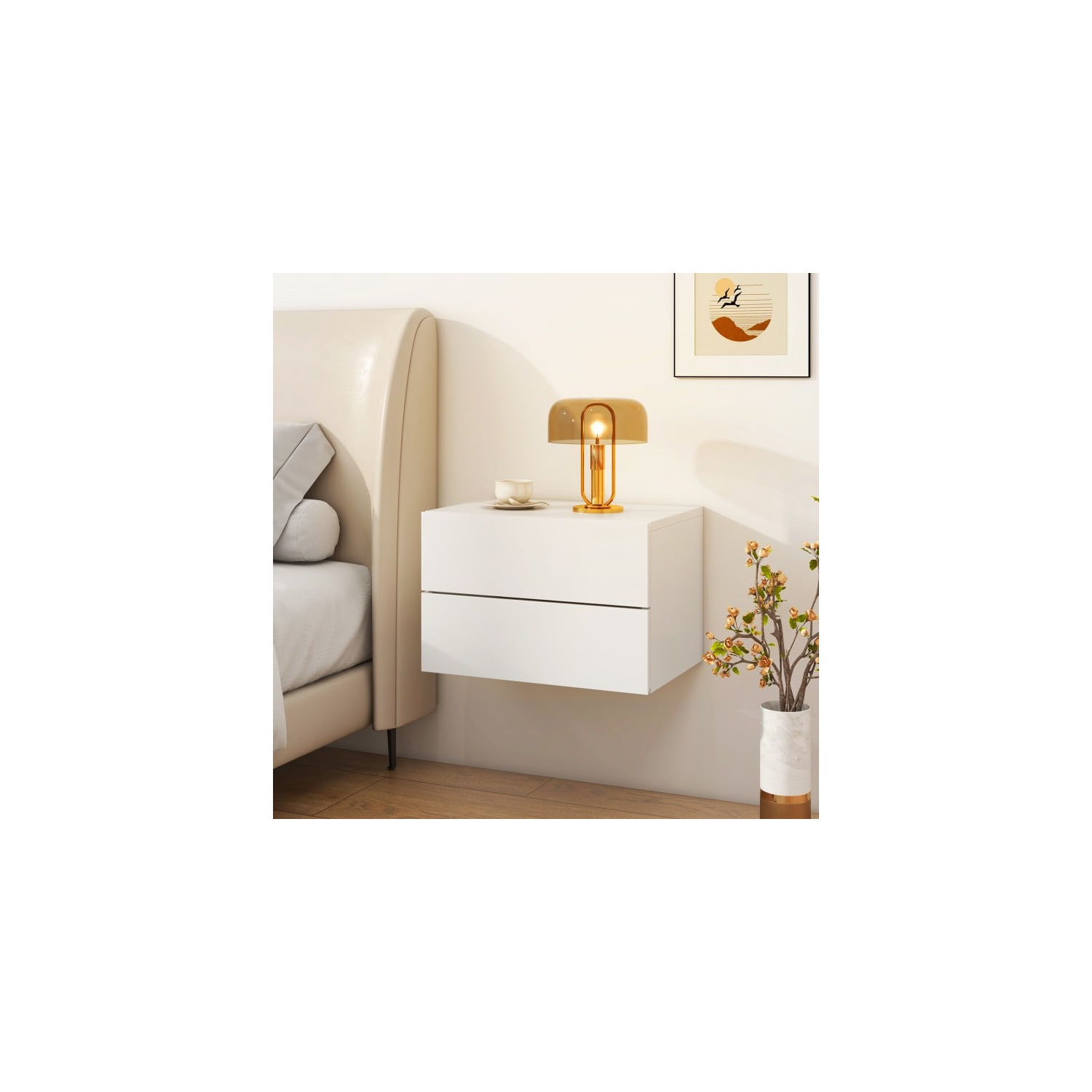 Floating Nightstand with Drawer – Modern Wall Bedside Shelf for Small Spaces