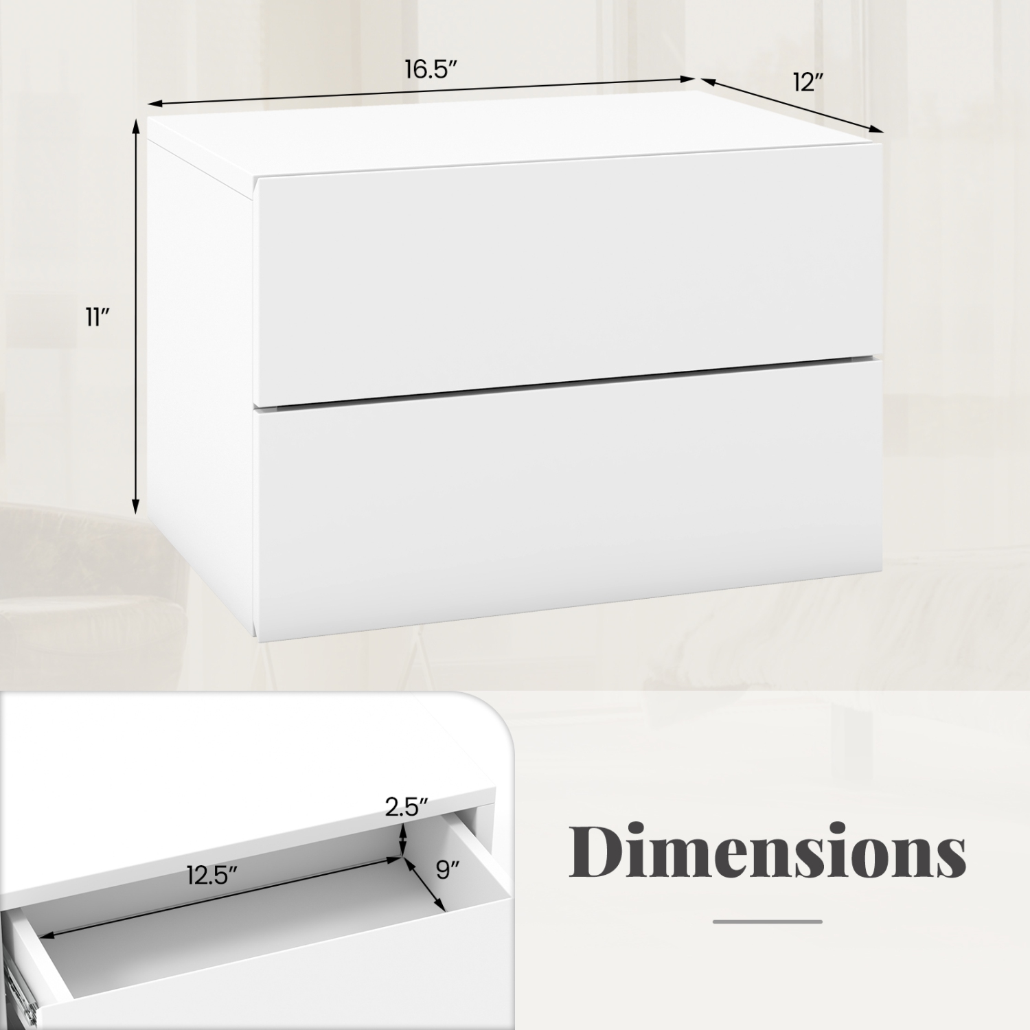 Floating Nightstand with Drawer – Modern Wall Bedside Shelf for Small Spaces