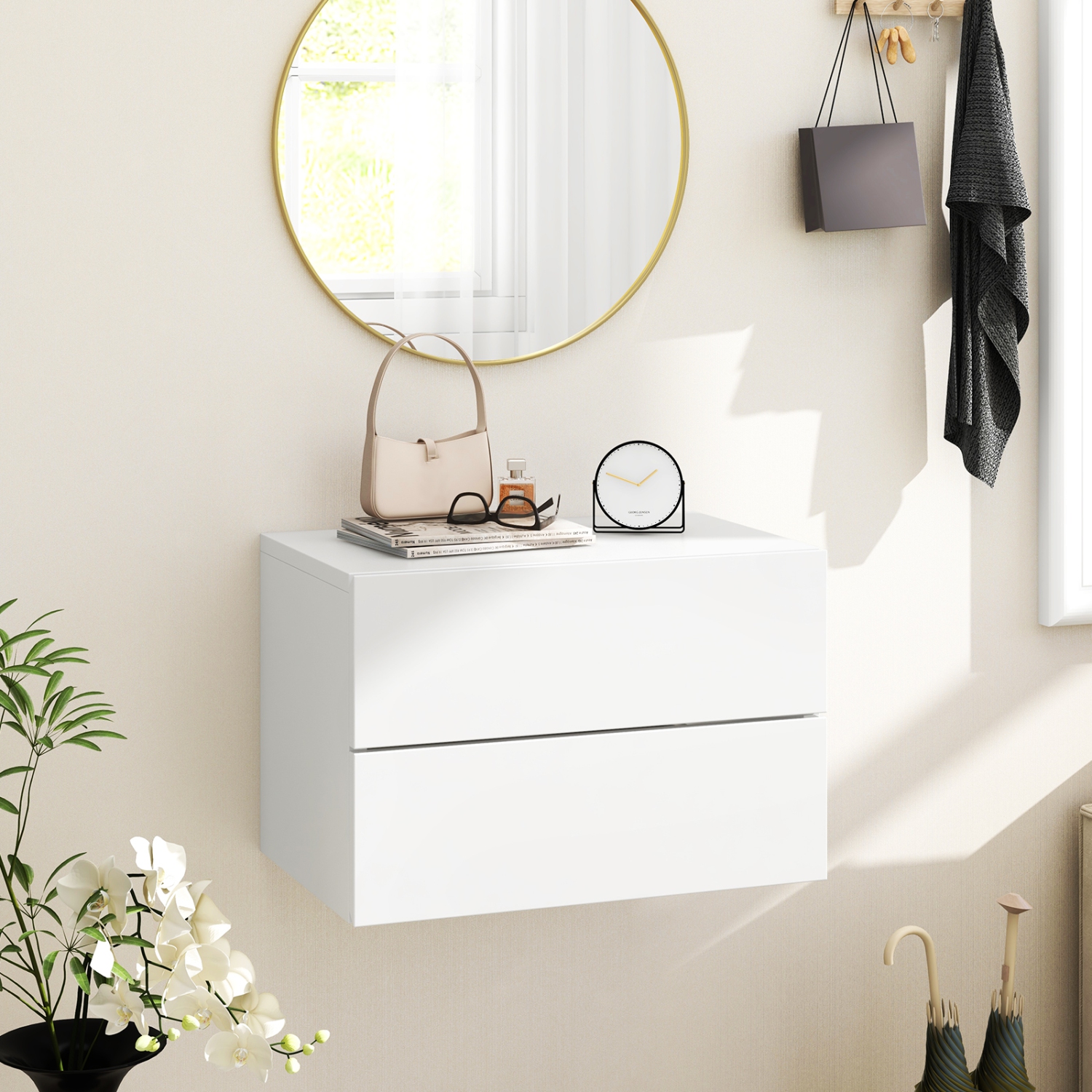 Floating Nightstand with Drawer – Modern Wall Bedside Shelf for Small Spaces
