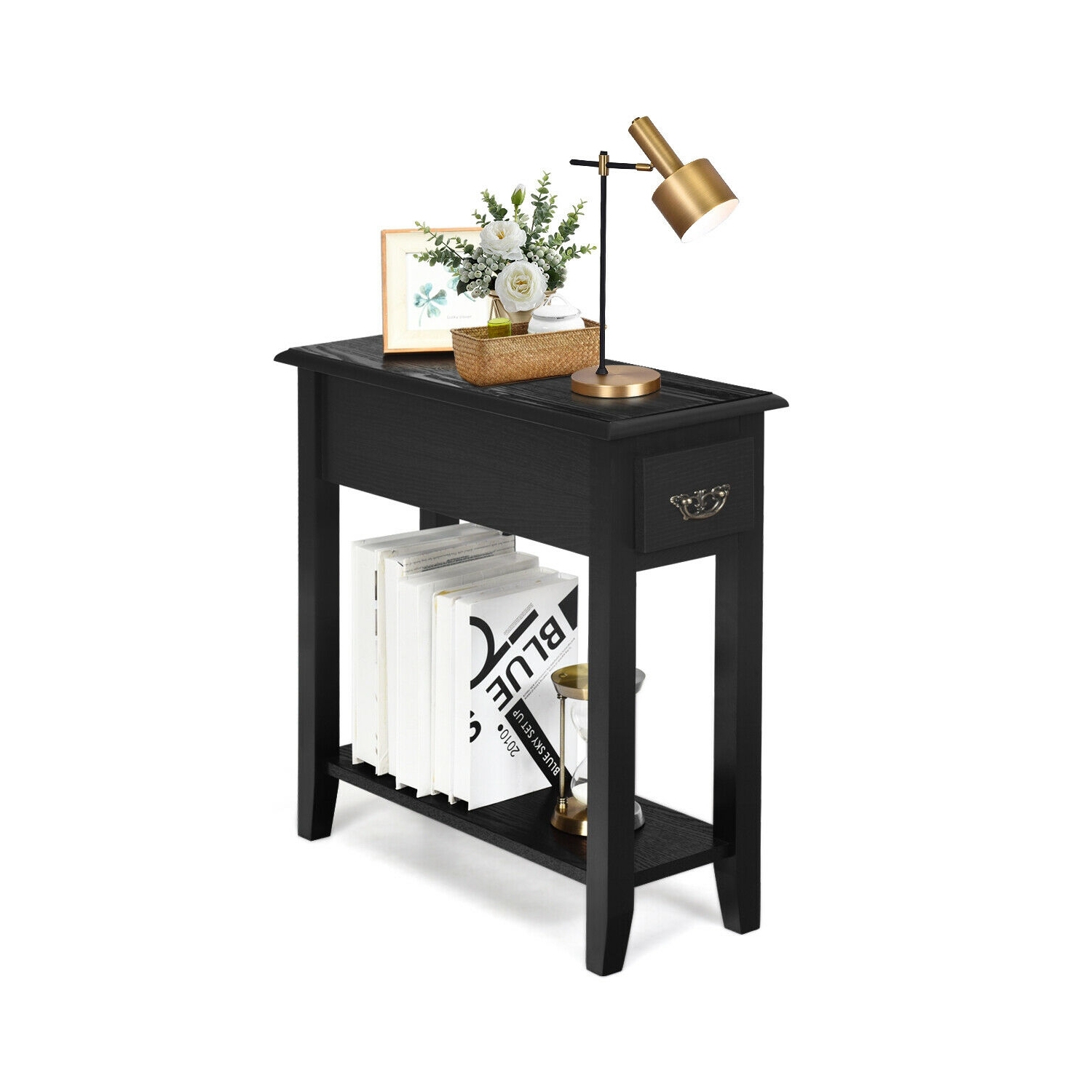 Table de chevet à 2 niveaux pour canapé d'appoint Table de chevet étroite - Noir