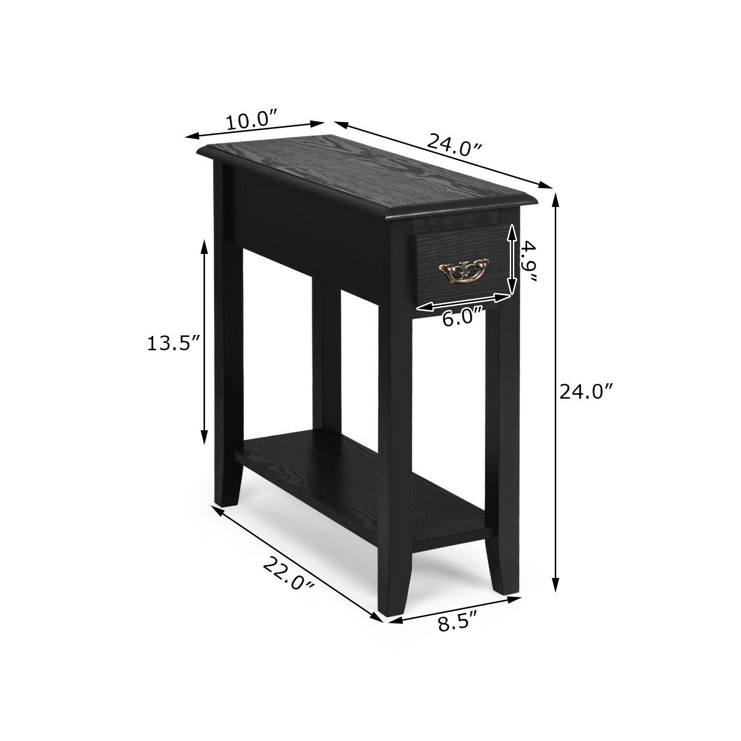 Table de chevet à 2 niveaux pour canapé d'appoint Table de chevet étroite - Noir