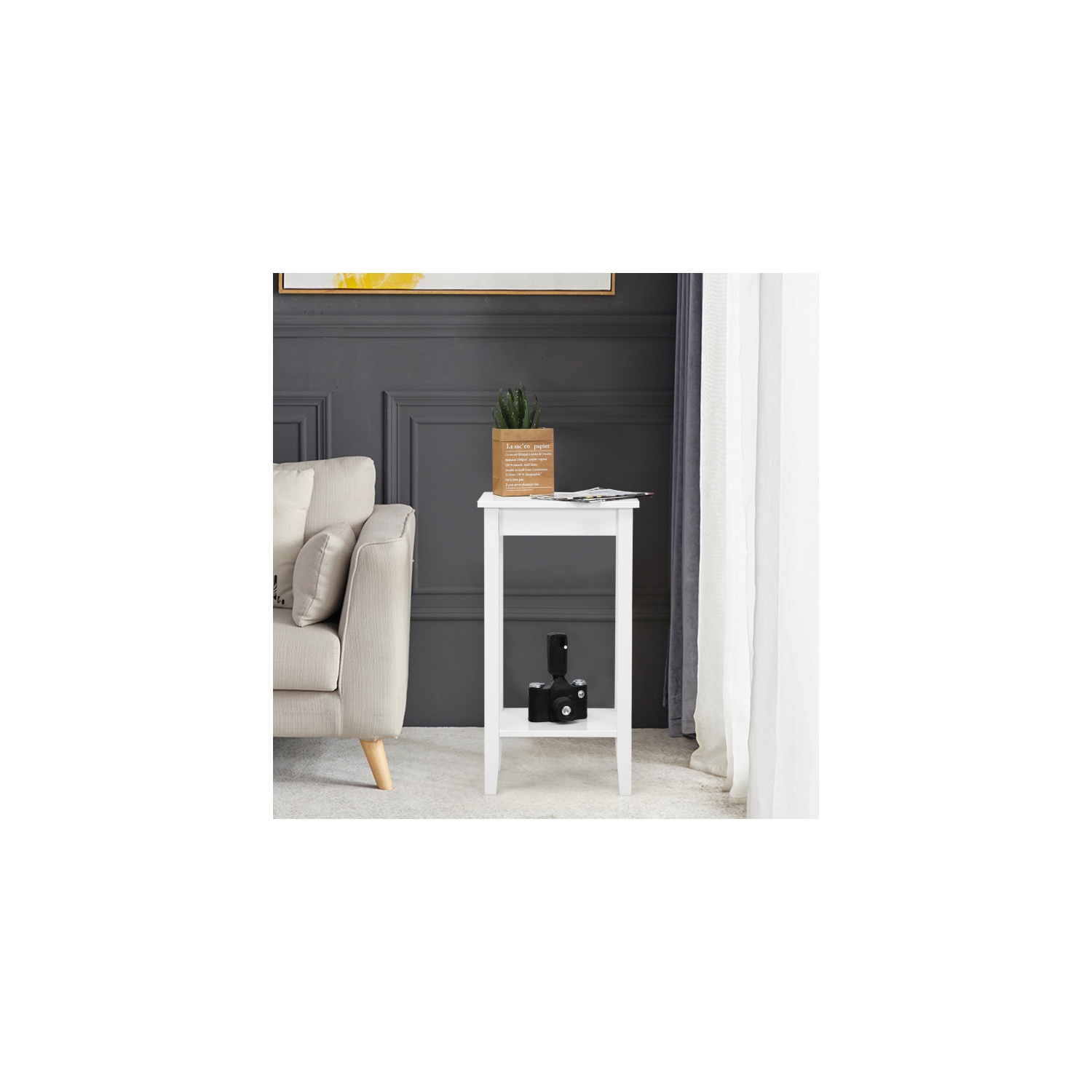 Table de chevet contemporaine en bois – Table de bout à 2 niveaux avec tablette de rangement ouverte