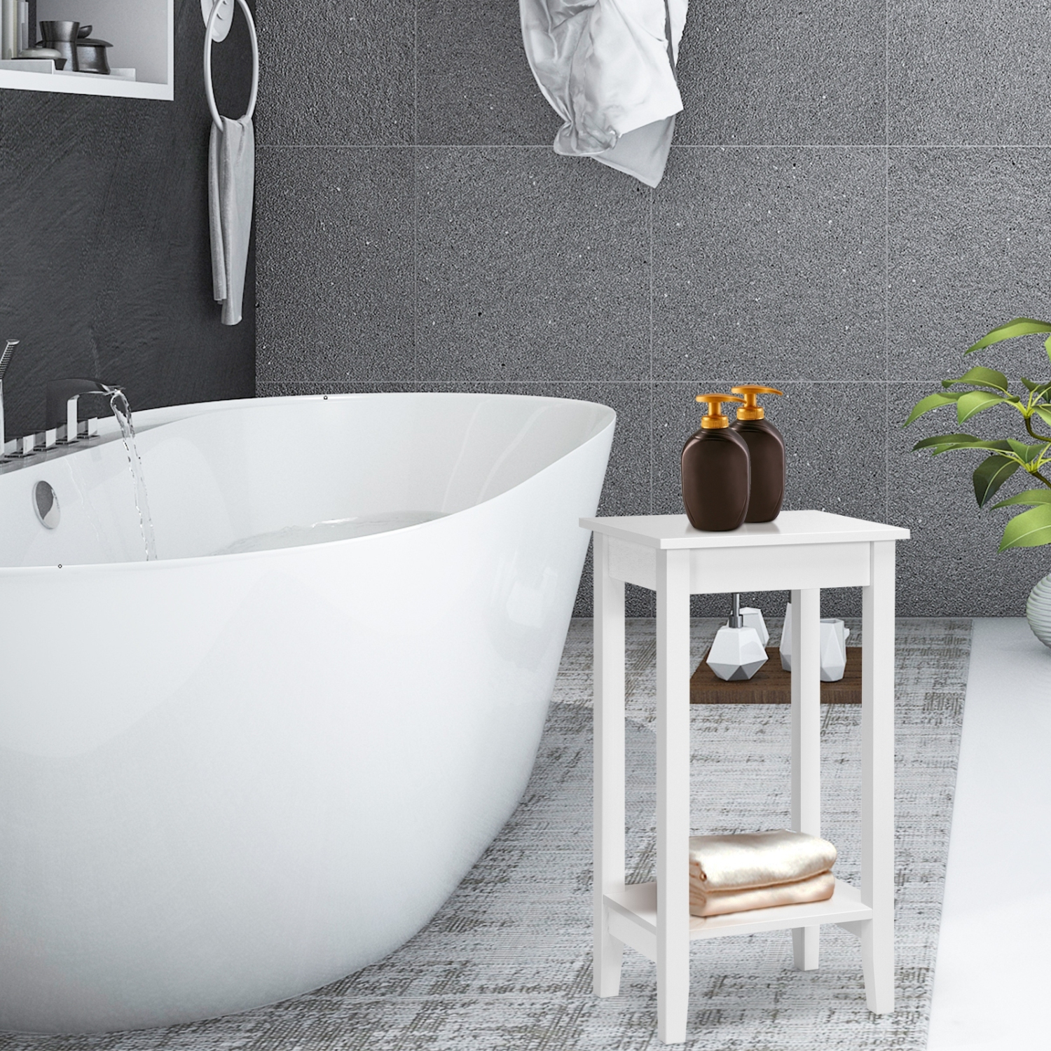 Table de chevet contemporaine en bois – Table de bout à 2 niveaux avec tablette de rangement ouverte