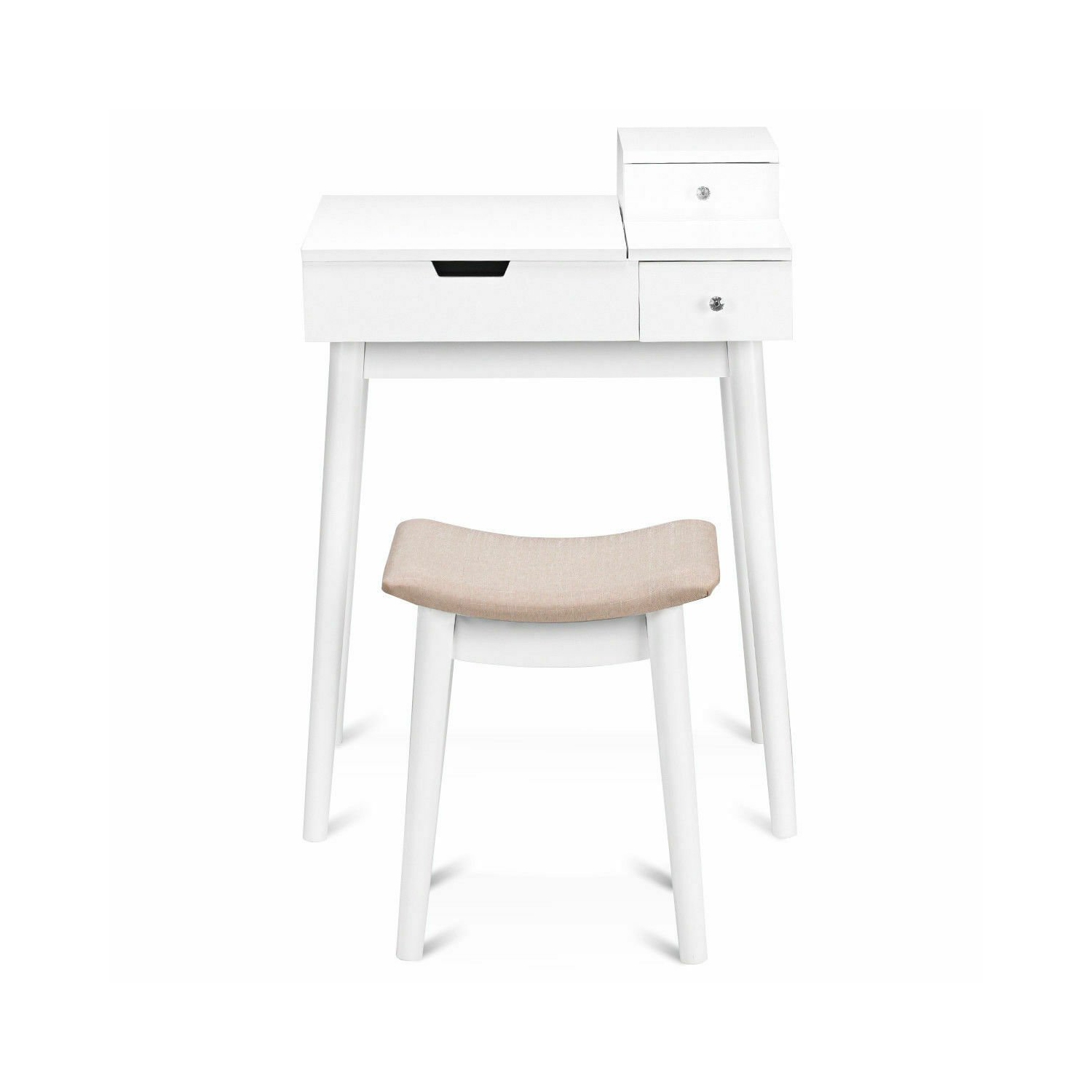 Compact Vanity Dressing Table Set – Flip Mirror Makeup Desk with Storage and Stool
