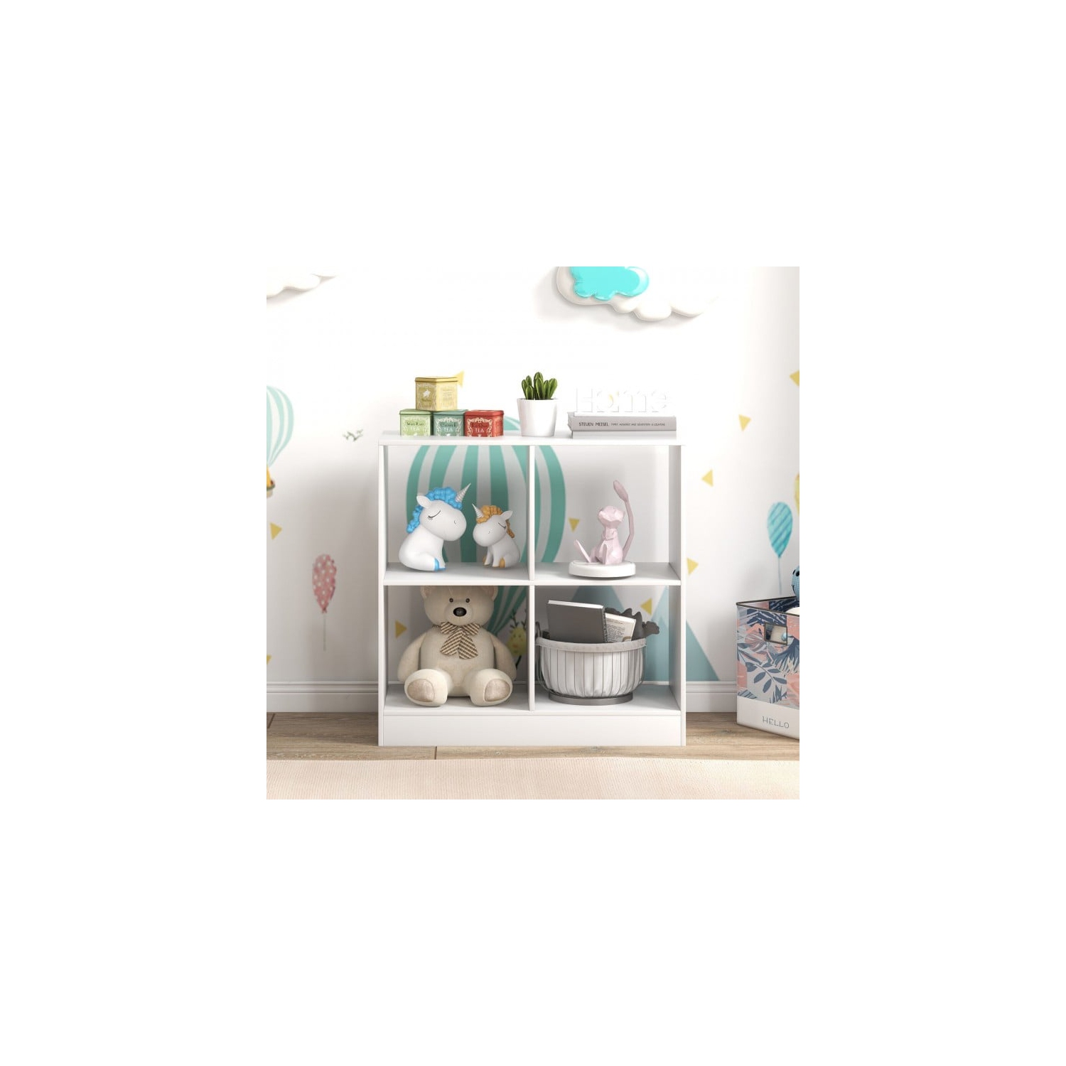 4-Cube Bookcase for Kids with Open Shelves, Ideal for Books and Playroom Storage