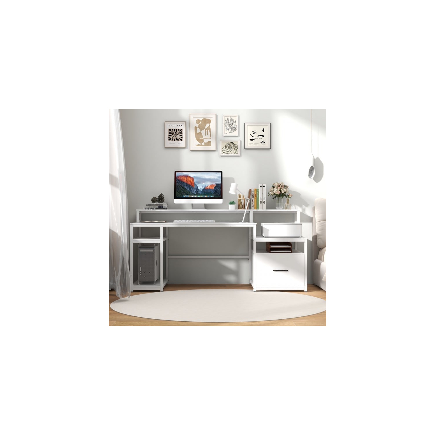 Bureau avec support pour moniteur et tiroir classeur, idéal pour la maison ou le bureau