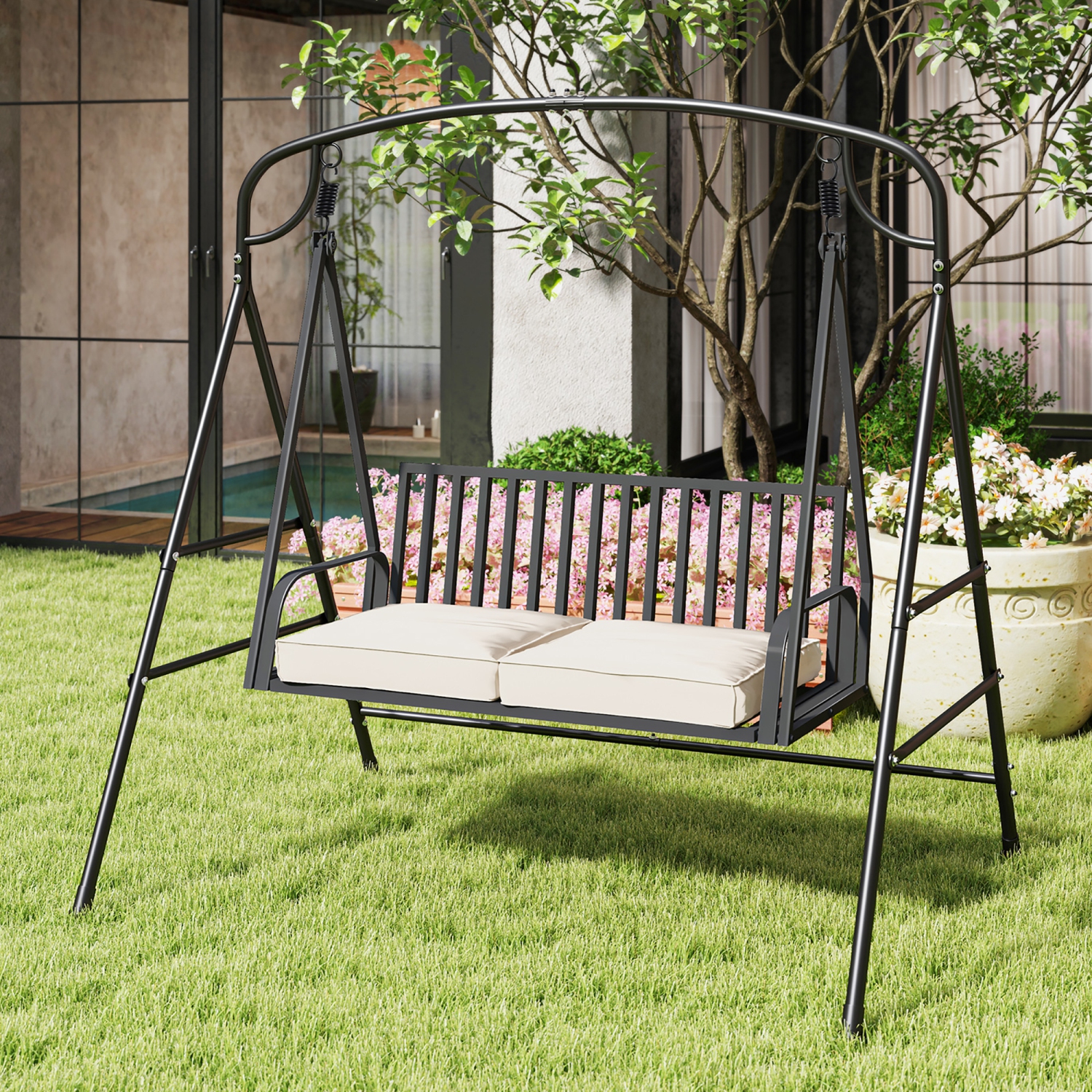 Gymax Swing Stand for Porch Heavy-Duty Metal Swing Frame w/ 2 Hanging Rings