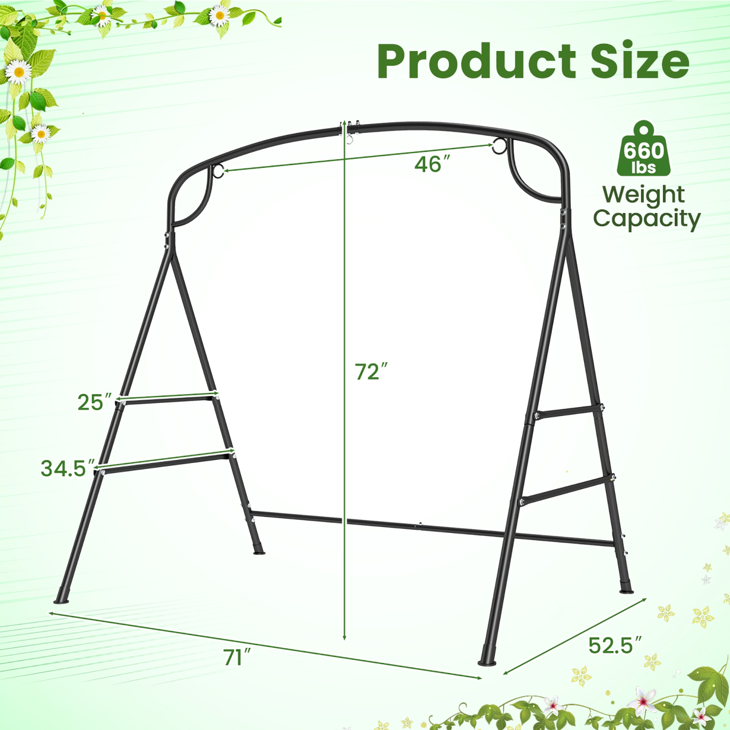 Gymax Swing Stand for Porch Heavy-Duty Metal Swing Frame w/ 2 Hanging Rings