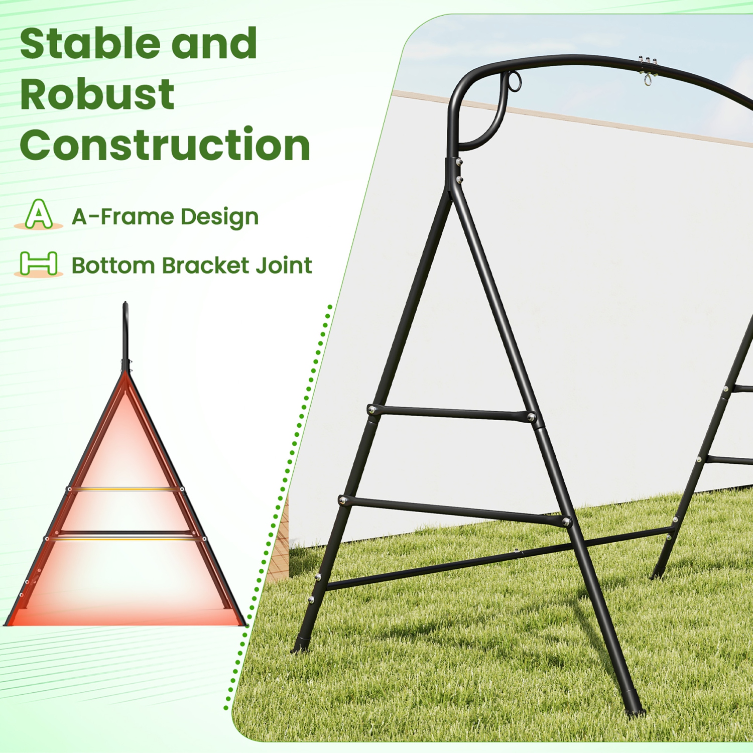 Gymax Swing Stand for Porch Heavy-Duty Metal Swing Frame w/ 2 Hanging Rings