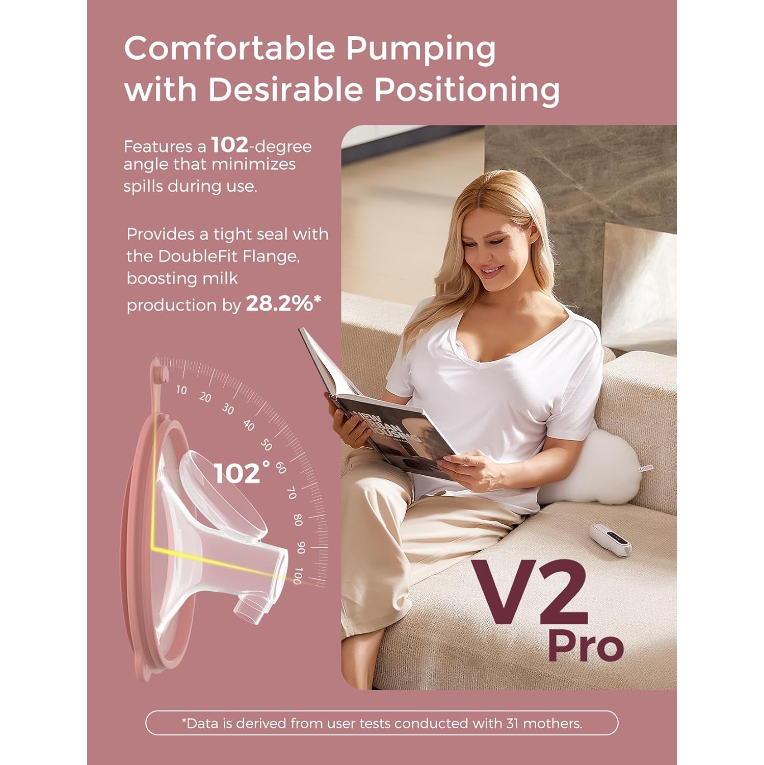 Momcozy Breast Pump V2 Pro Ultra-Lightweight, Hands-Free & Portable Wearable Pump with Upgraded Integrated DoubleFit Flange, Quiet & Leak-Proof