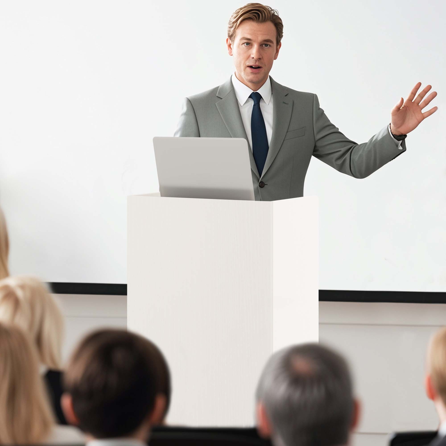 Gymax Set of 2 Rolling Podium Stand Mobile Lectern Stand w/ 2 Shelves & Lockable Wheels