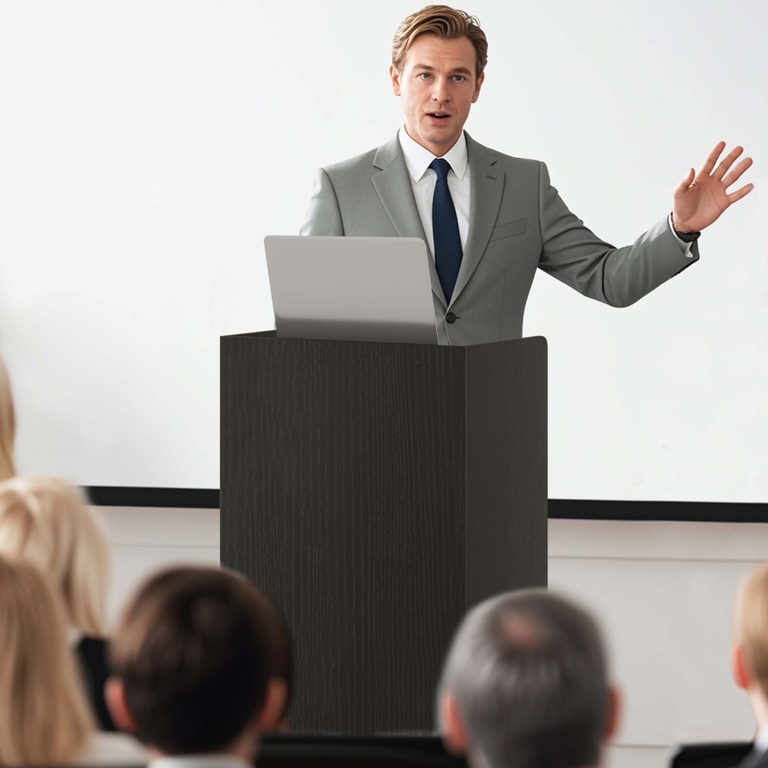 Gymax Set of 2 Rolling Podium Stand Mobile Lectern Stand w/ 2 Shelves & Lockable Wheels