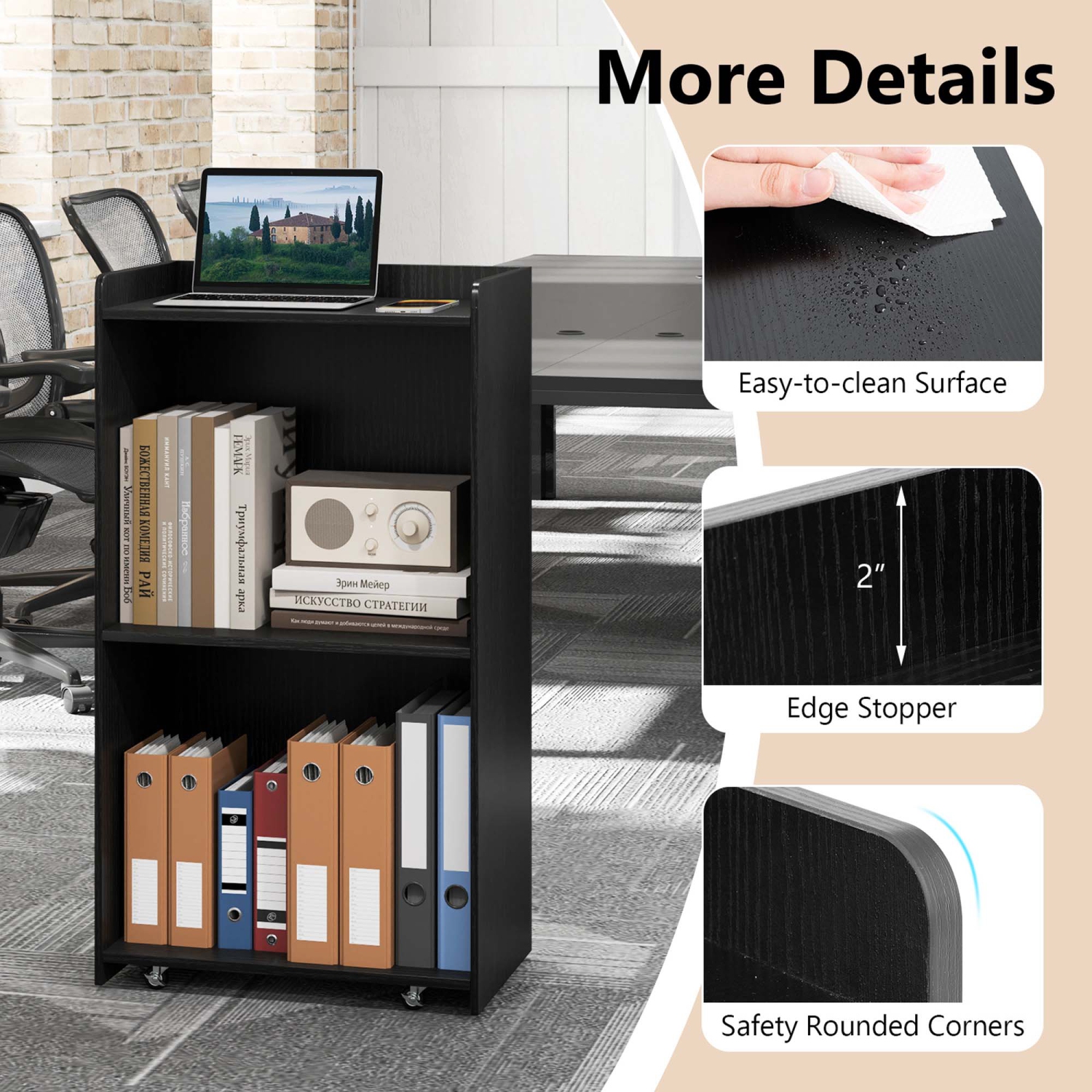 Gymax Set of 2 Rolling Podium Stand Mobile Lectern Stand w/ 2 Shelves & Lockable Wheels