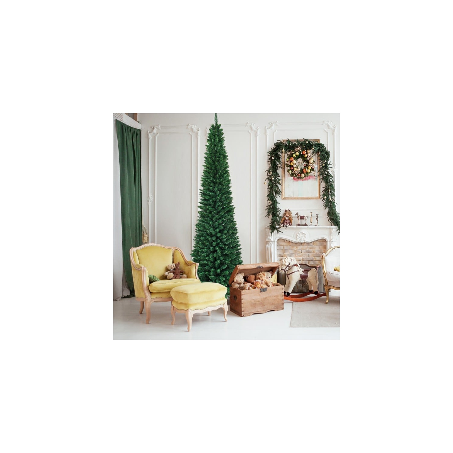 Arbre de Noël artificiel haut et étroit en PVC avec un crayon compact