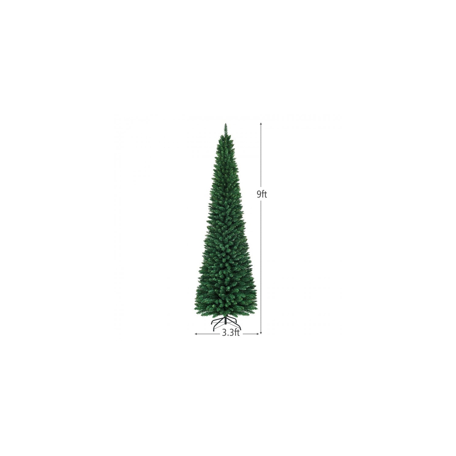 Arbre de Noël artificiel haut et étroit en PVC avec un crayon compact