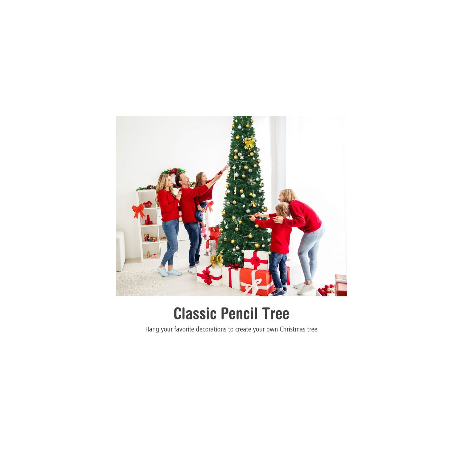 Arbre de Noël artificiel haut et étroit en PVC avec un crayon compact