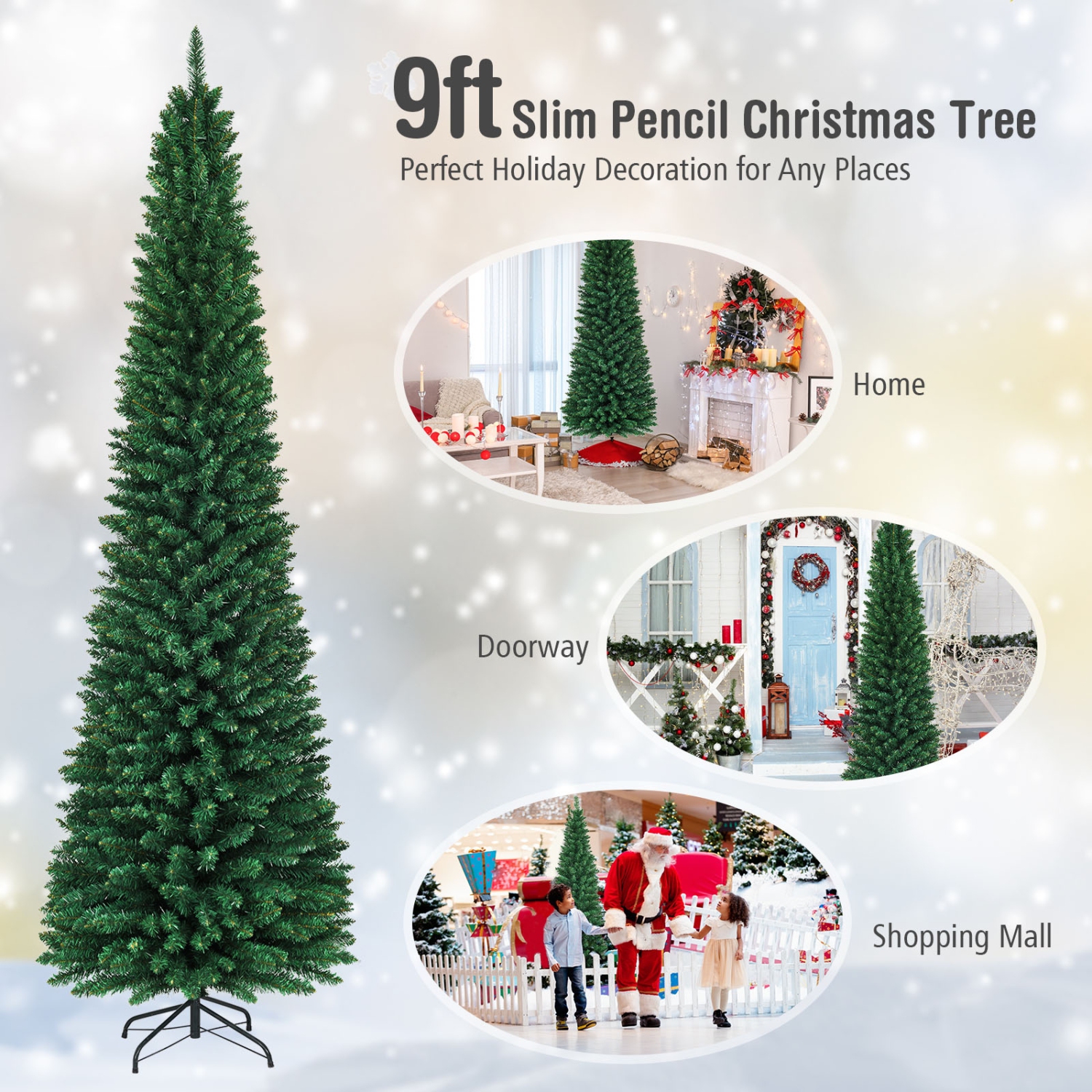 Arbre de Noël artificiel haut et étroit en PVC avec un crayon compact