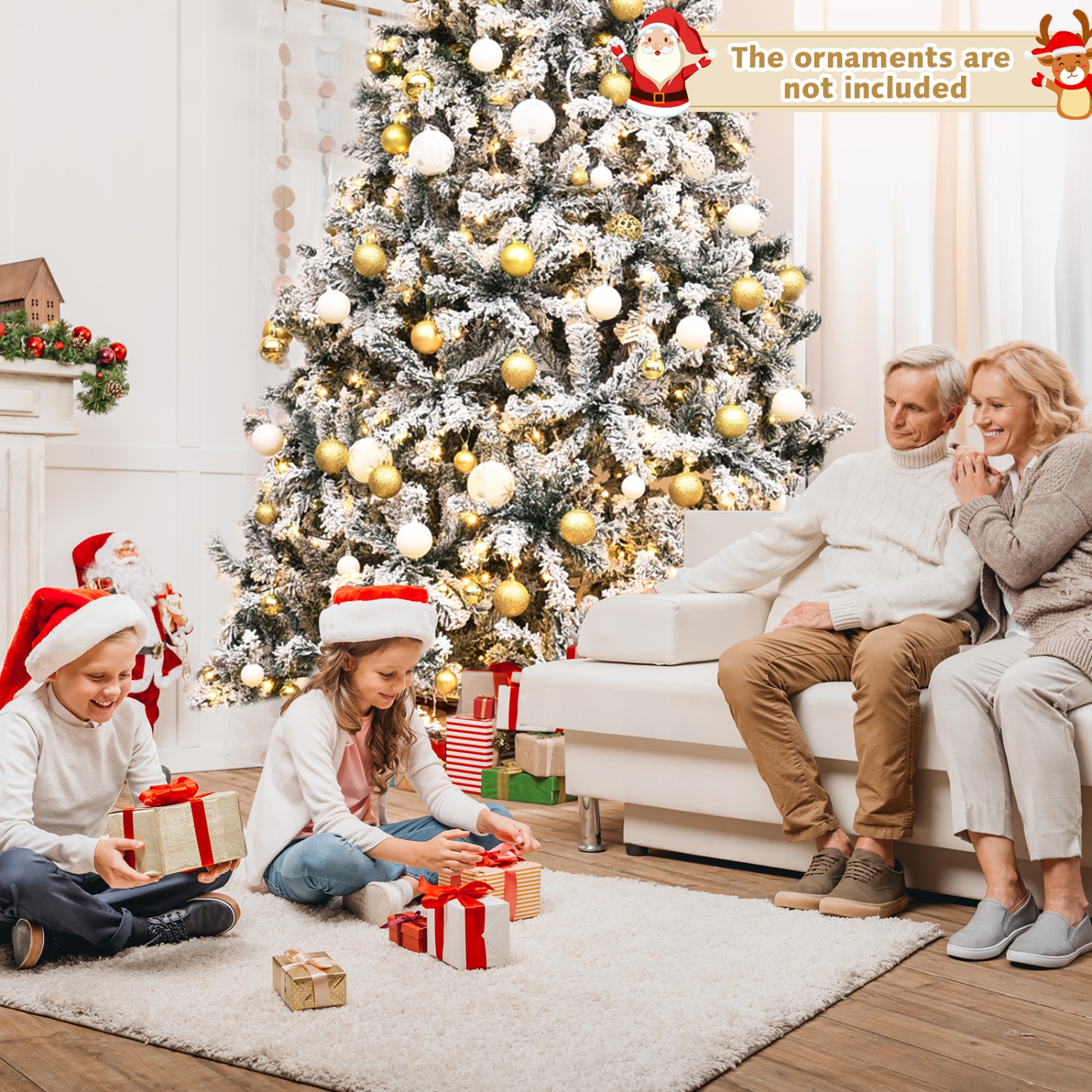 Arbre artificiel illuminé floqué de neige avec branches à charnières pour décorations saisonnières