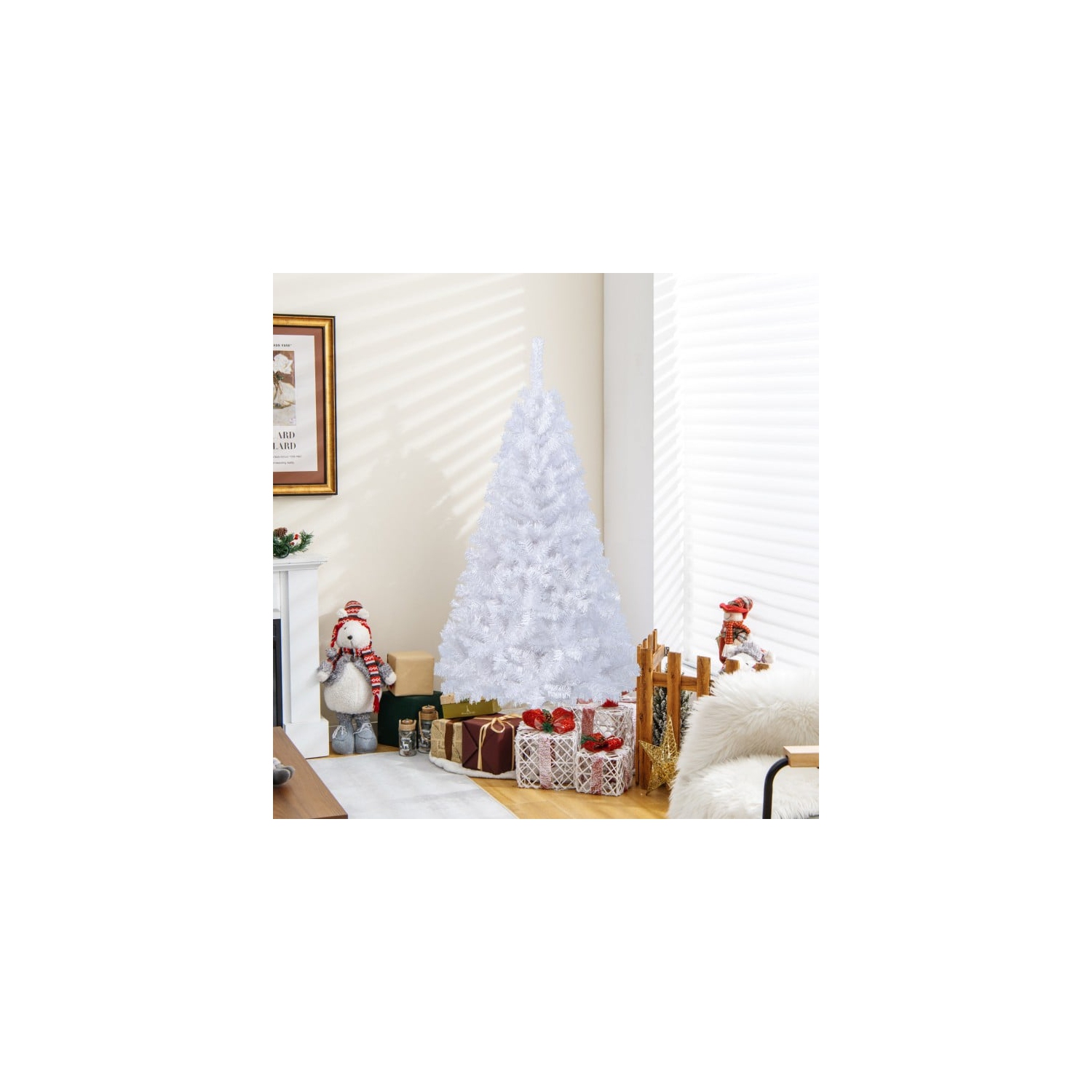 Arbre de Noël en PVC artificiel avec support en métal solide pour décoration intérieure des Fêtes