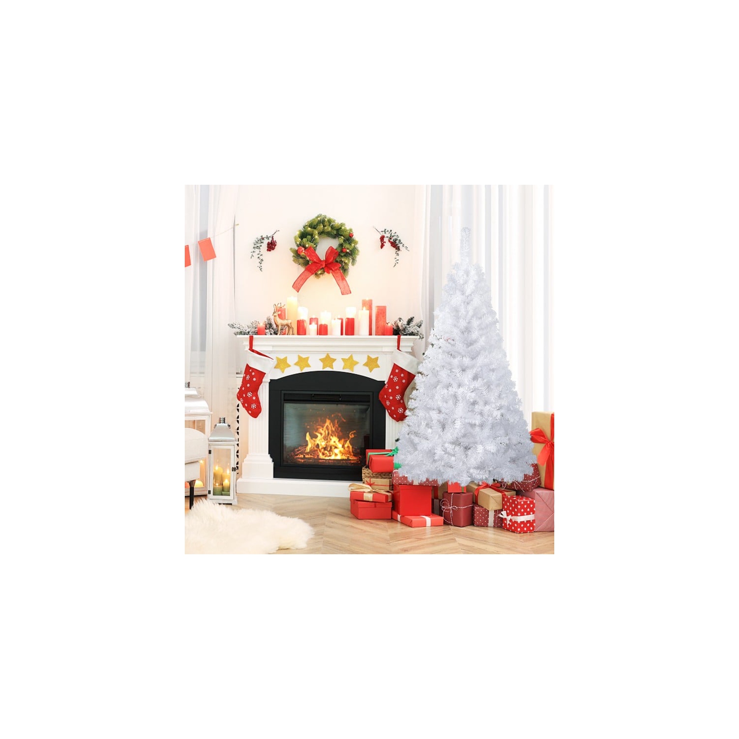 Arbre de Noël en PVC artificiel avec support en métal solide pour décoration intérieure des Fêtes