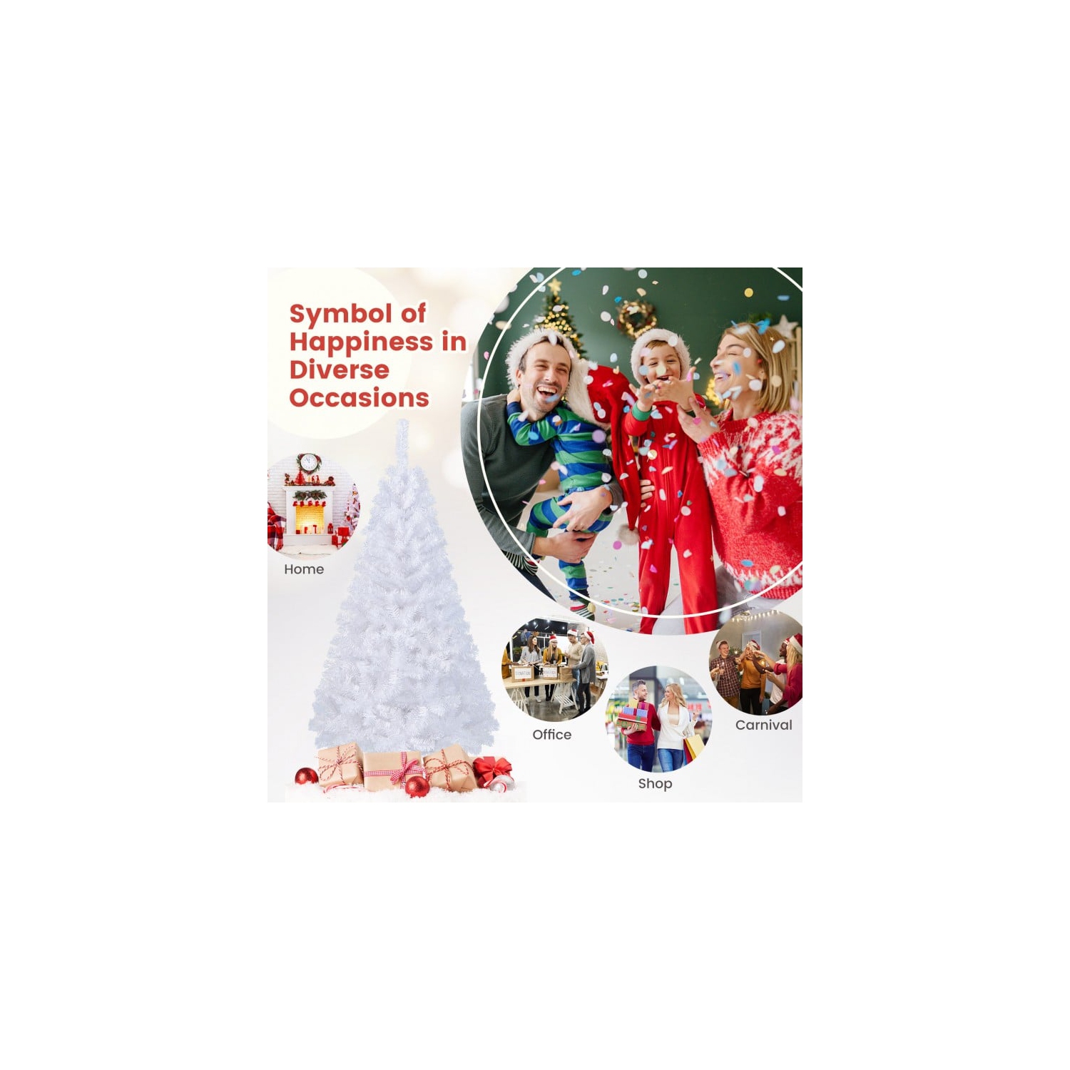 Arbre de Noël en PVC artificiel avec support en métal solide pour décoration intérieure des Fêtes