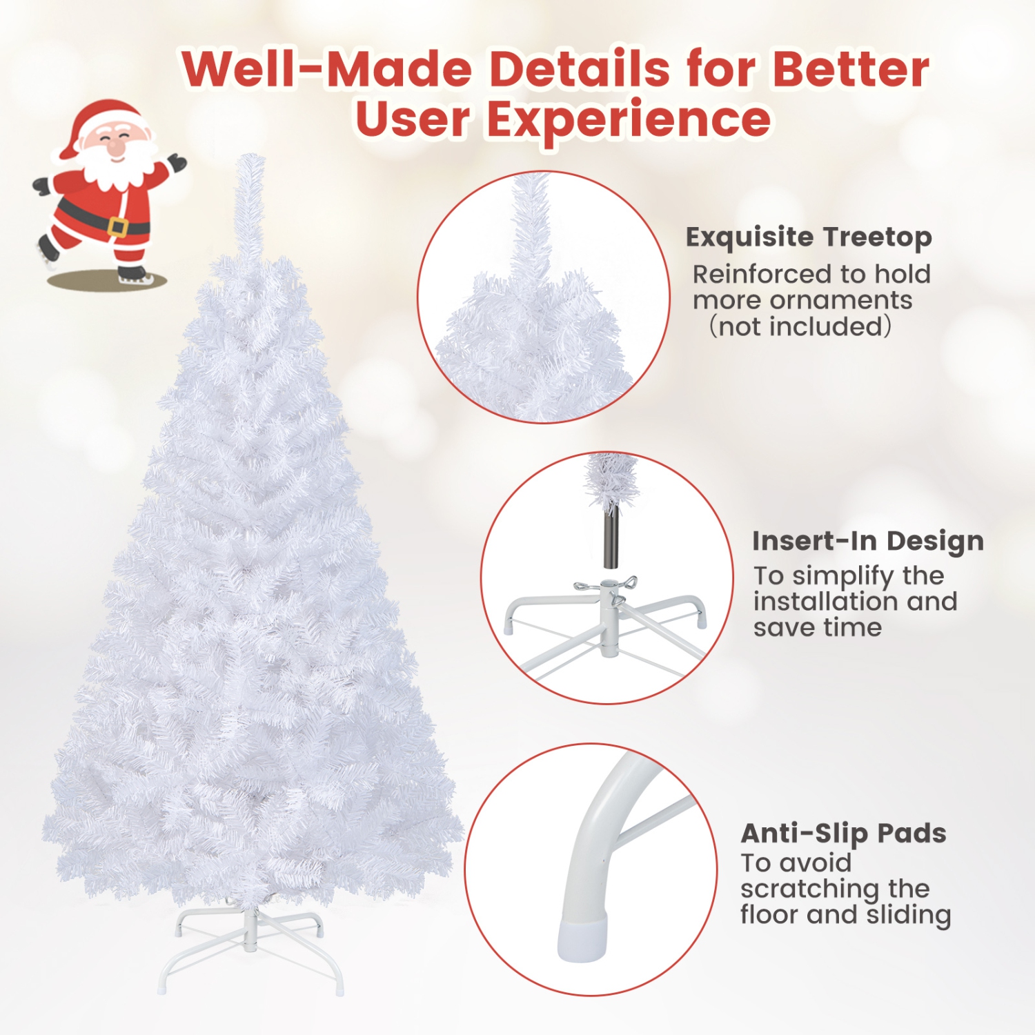 Arbre de Noël en PVC artificiel avec support en métal solide pour décoration intérieure des Fêtes