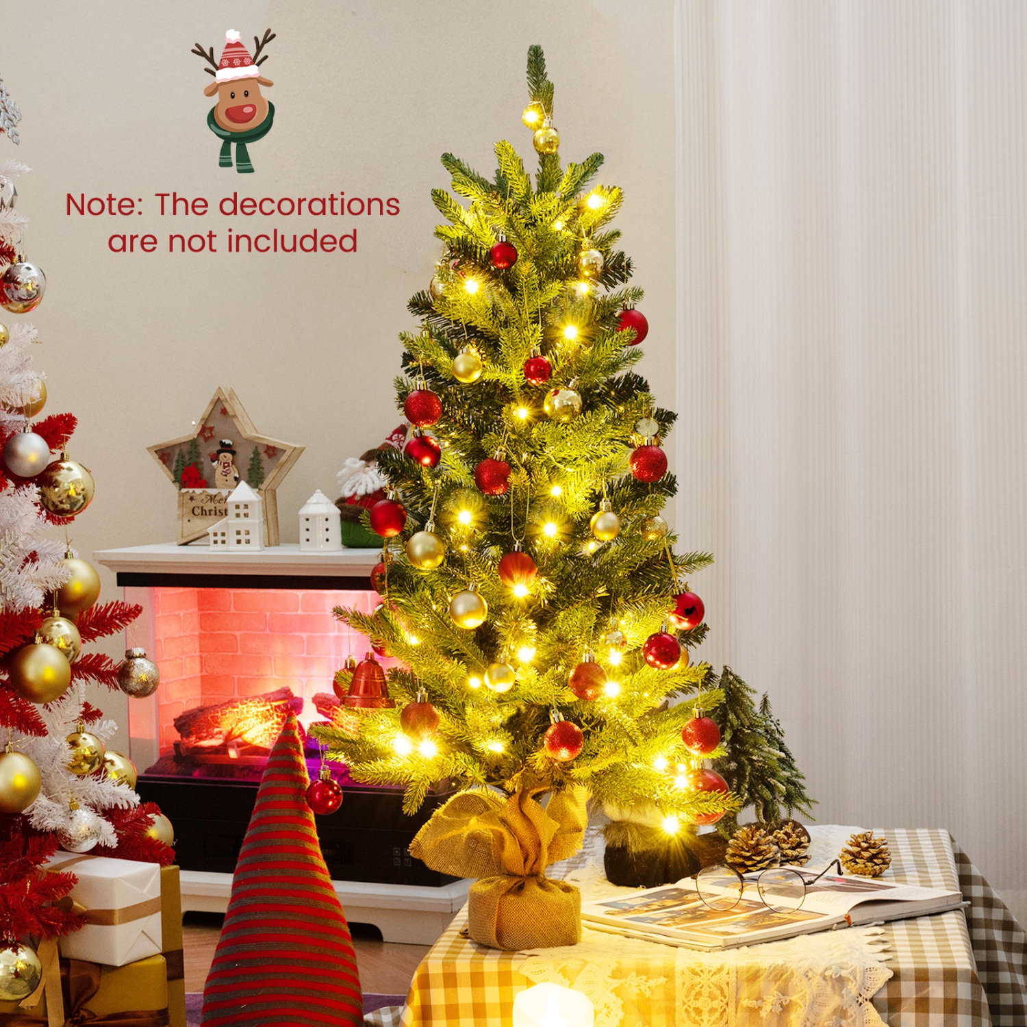 Mini Pre-Lit Artificial Christmas Tree with Burlap Base for Tabletop Display