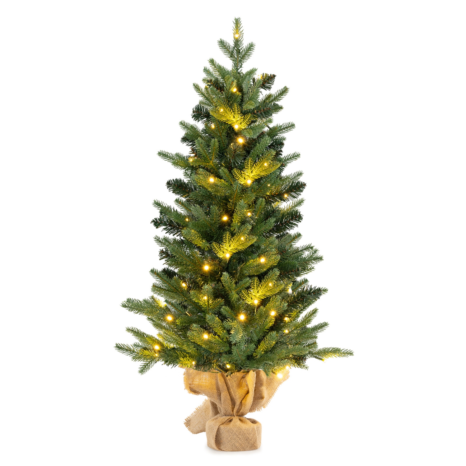 Mini Pre-Lit Artificial Christmas Tree with Burlap Base for Tabletop Display