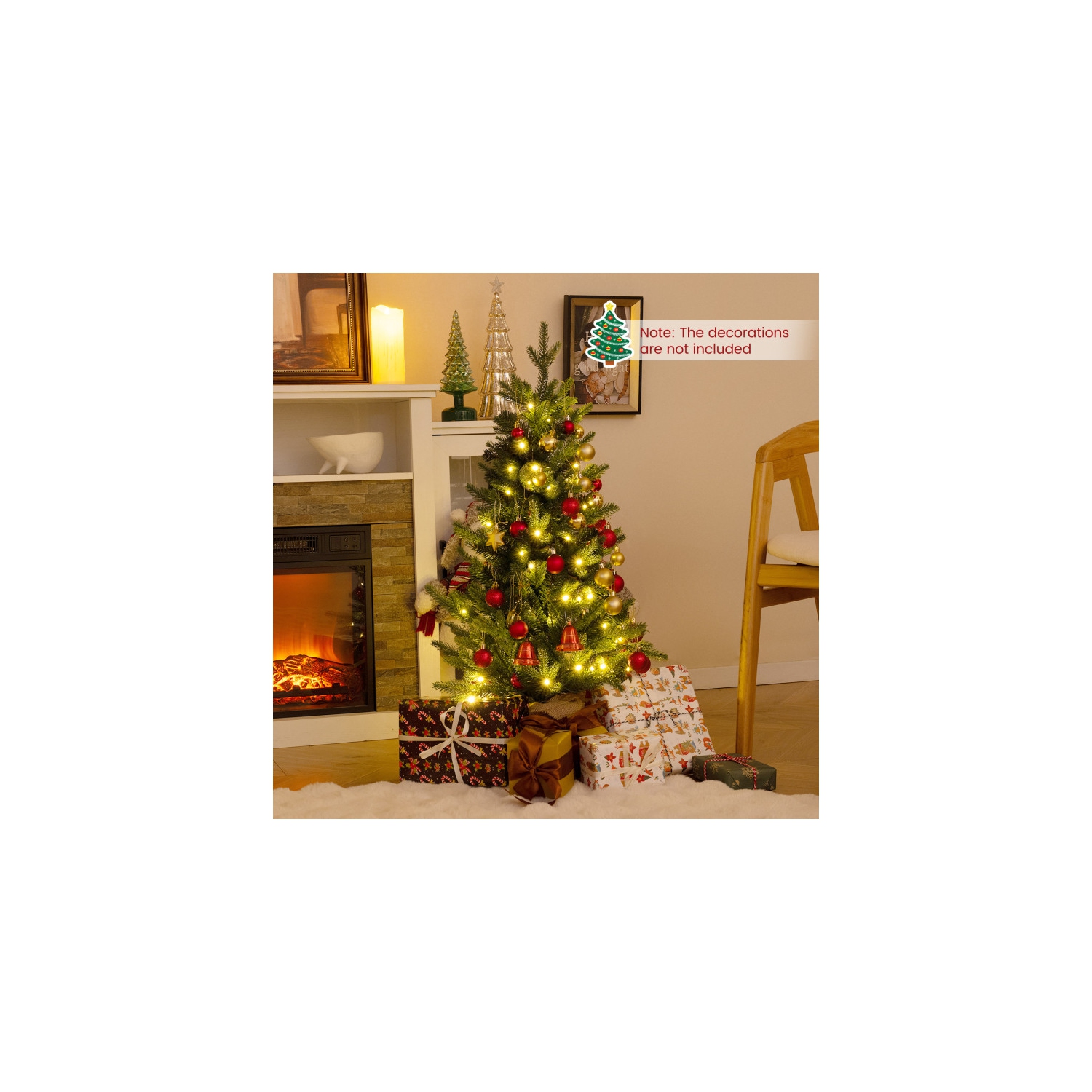 Mini Pre-Lit Artificial Christmas Tree with Burlap Base for Tabletop Display