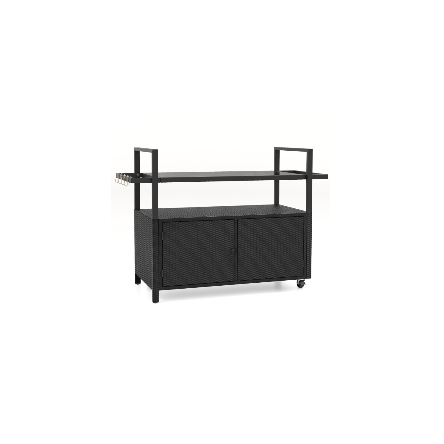 Chariot de service extérieur résistant aux intempéries avec armoire de rangement et crochets pour la piscine ou la terrasse