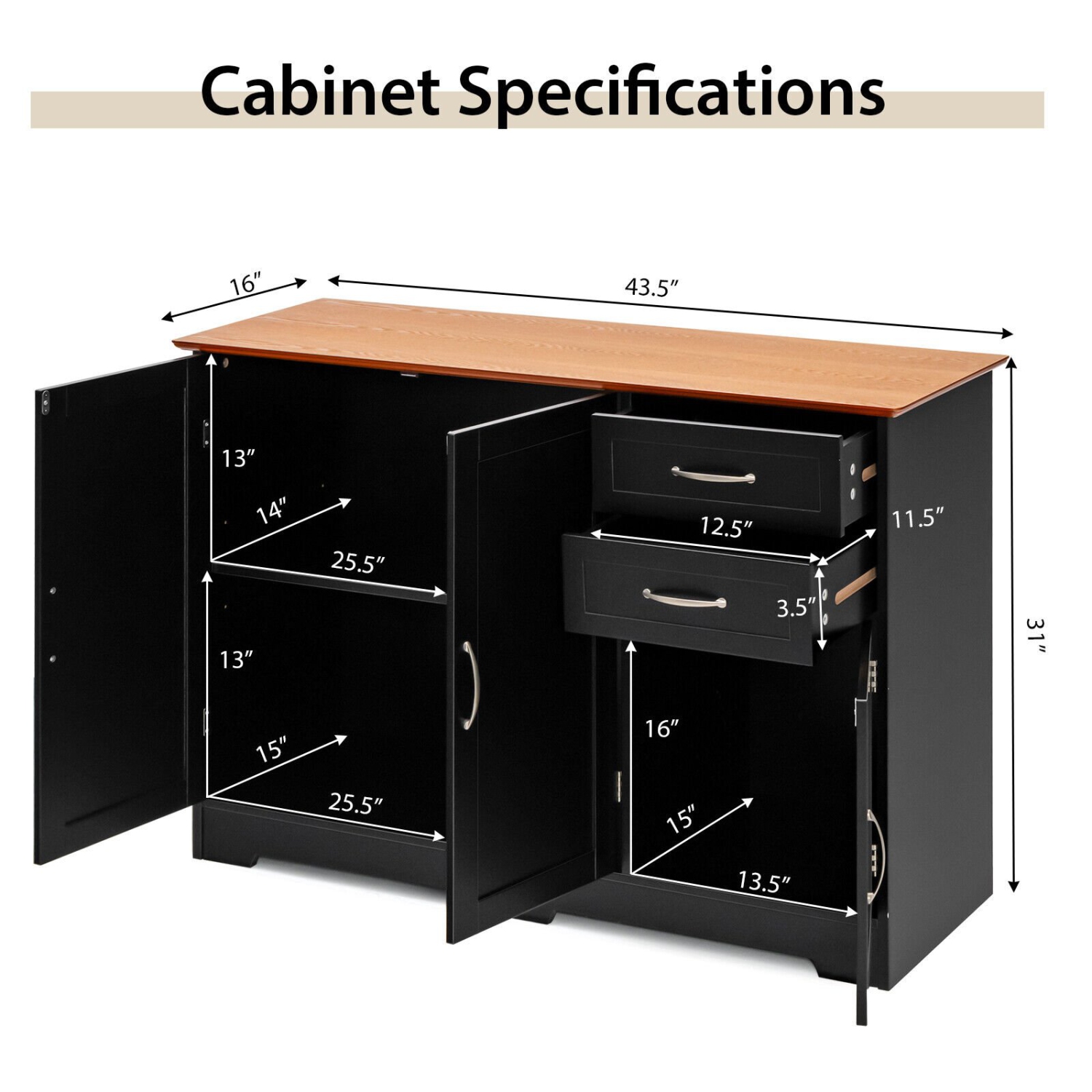 Buffet multifonction – Table console avec armoire à 2 portes et tiroirs