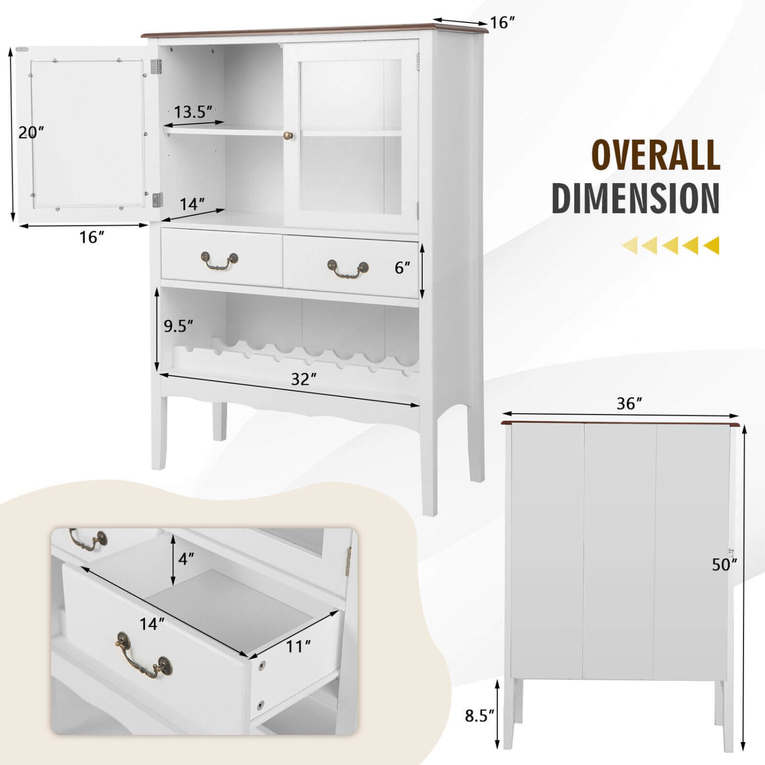 Buffet Storage Cabinet – Sideboard with Dual Tempered Glass Doors and Adjustable Shelves