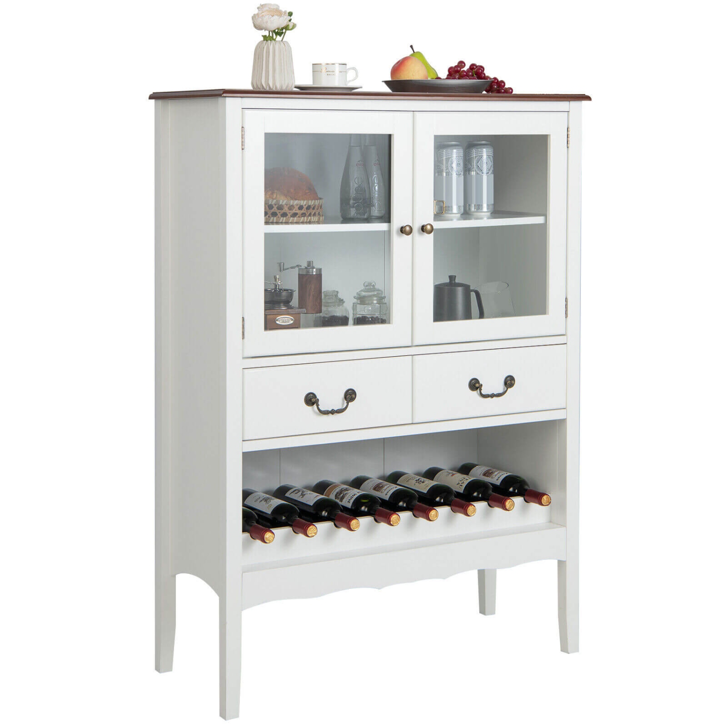 Buffet Storage Cabinet – Sideboard with Dual Tempered Glass Doors and Adjustable Shelves