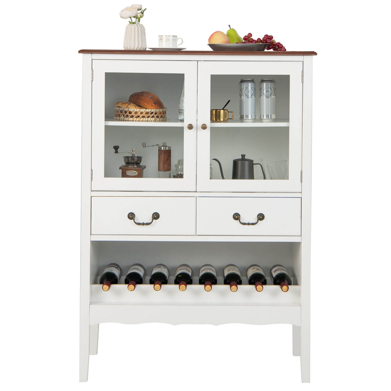 Buffet Storage Cabinet – Sideboard with Dual Tempered Glass Doors and Adjustable Shelves