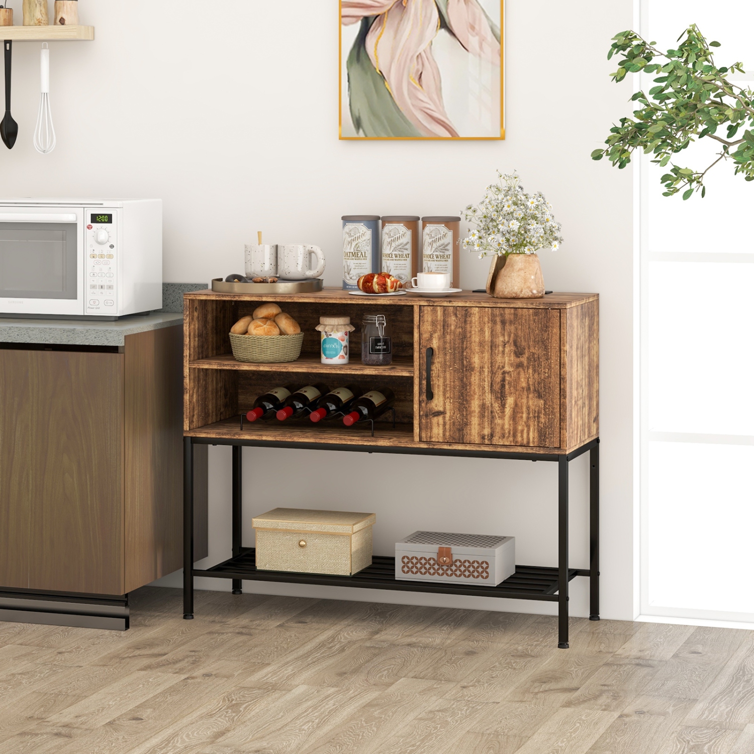 Coffee Bar Cabinet with Power Outlets and USB Port, Buffet Sideboard for Kitchen