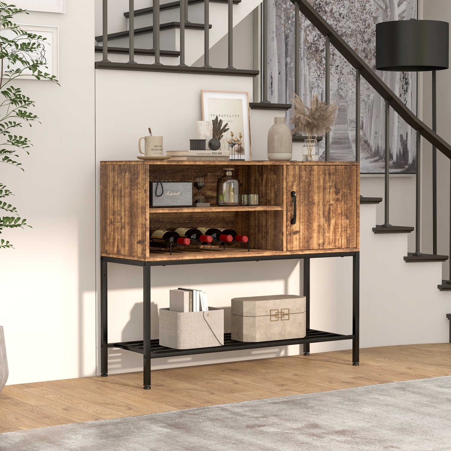 Coffee Bar Cabinet with Power Outlets and USB Port, Buffet Sideboard for Kitchen