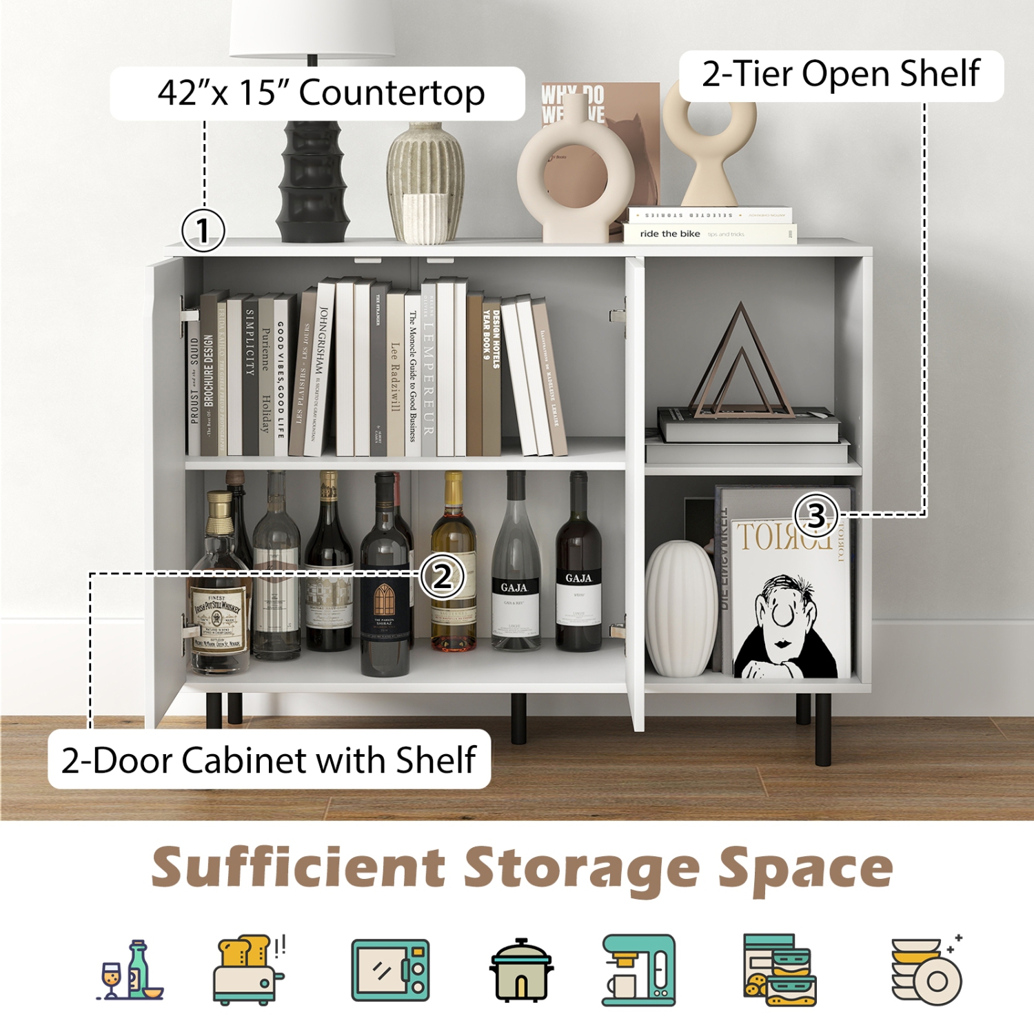 Buffet avec tablettes réglables pour la cuisine ou la salle à manger