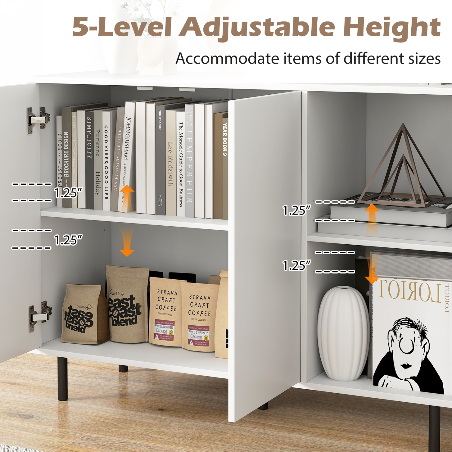 Buffet avec tablettes réglables pour la cuisine ou la salle à manger