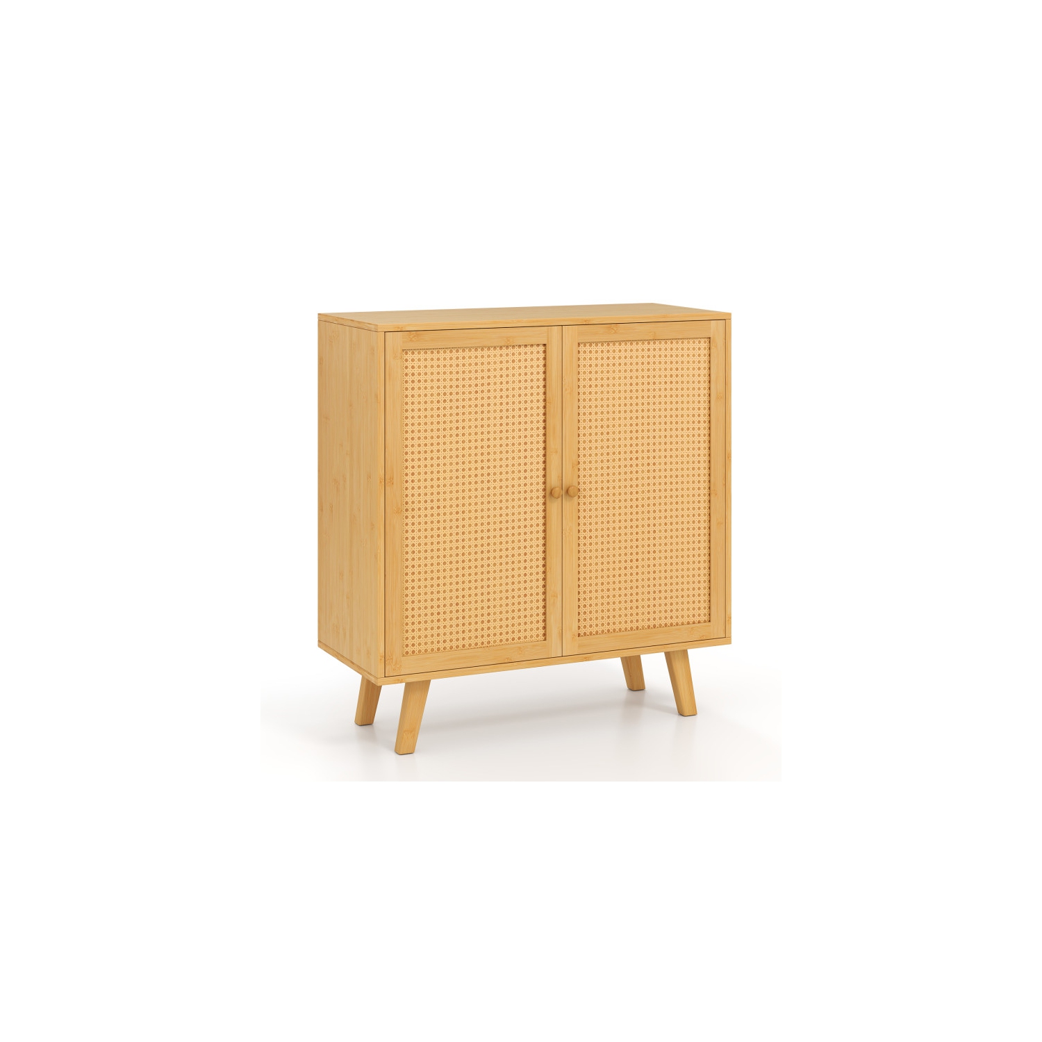 Freestanding Kitchen Cupboard with PE Rattan Doors and Ample Storage