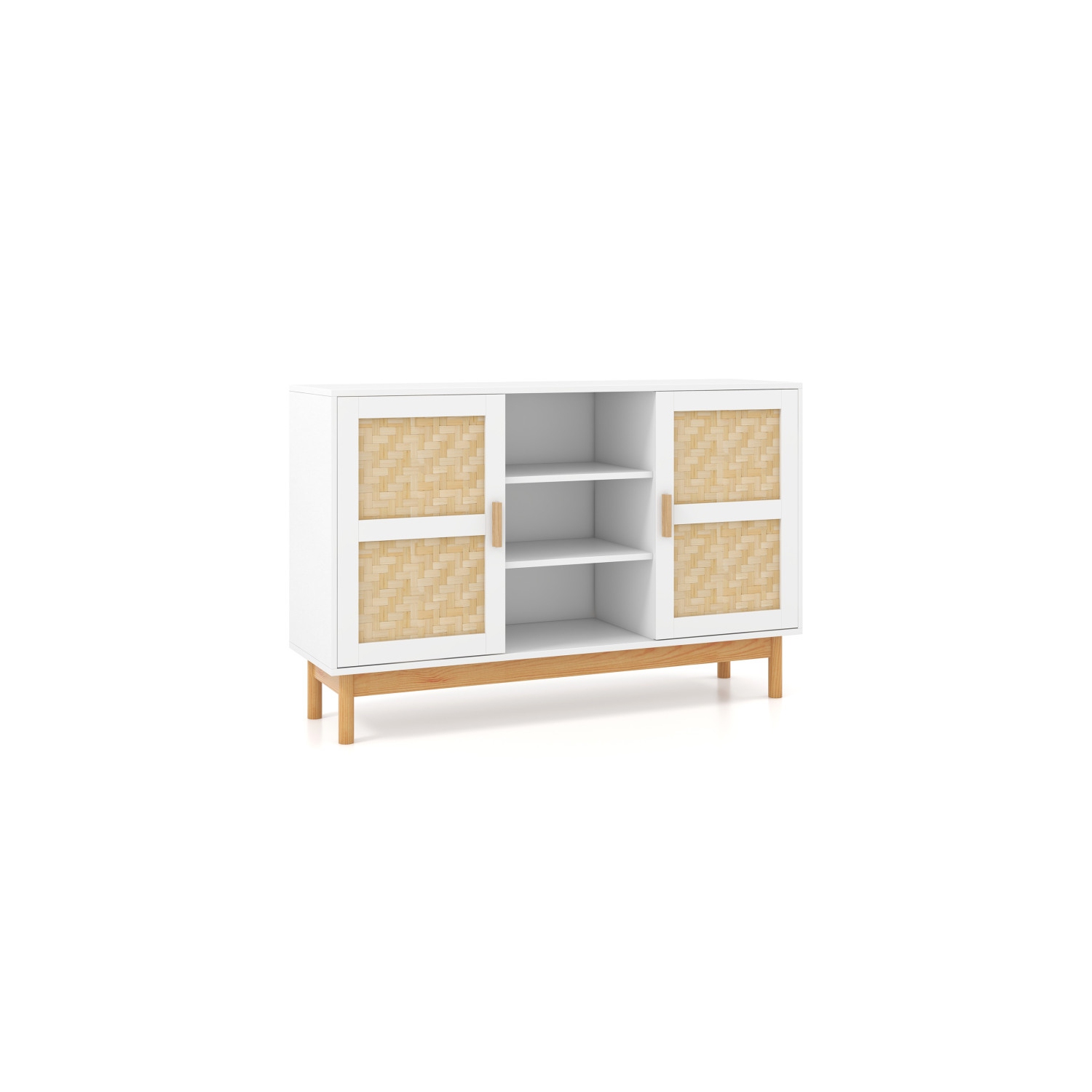 Sideboard Buffet Cabinet with 2 Wicker Woven Doors for Kitchen or Living Room