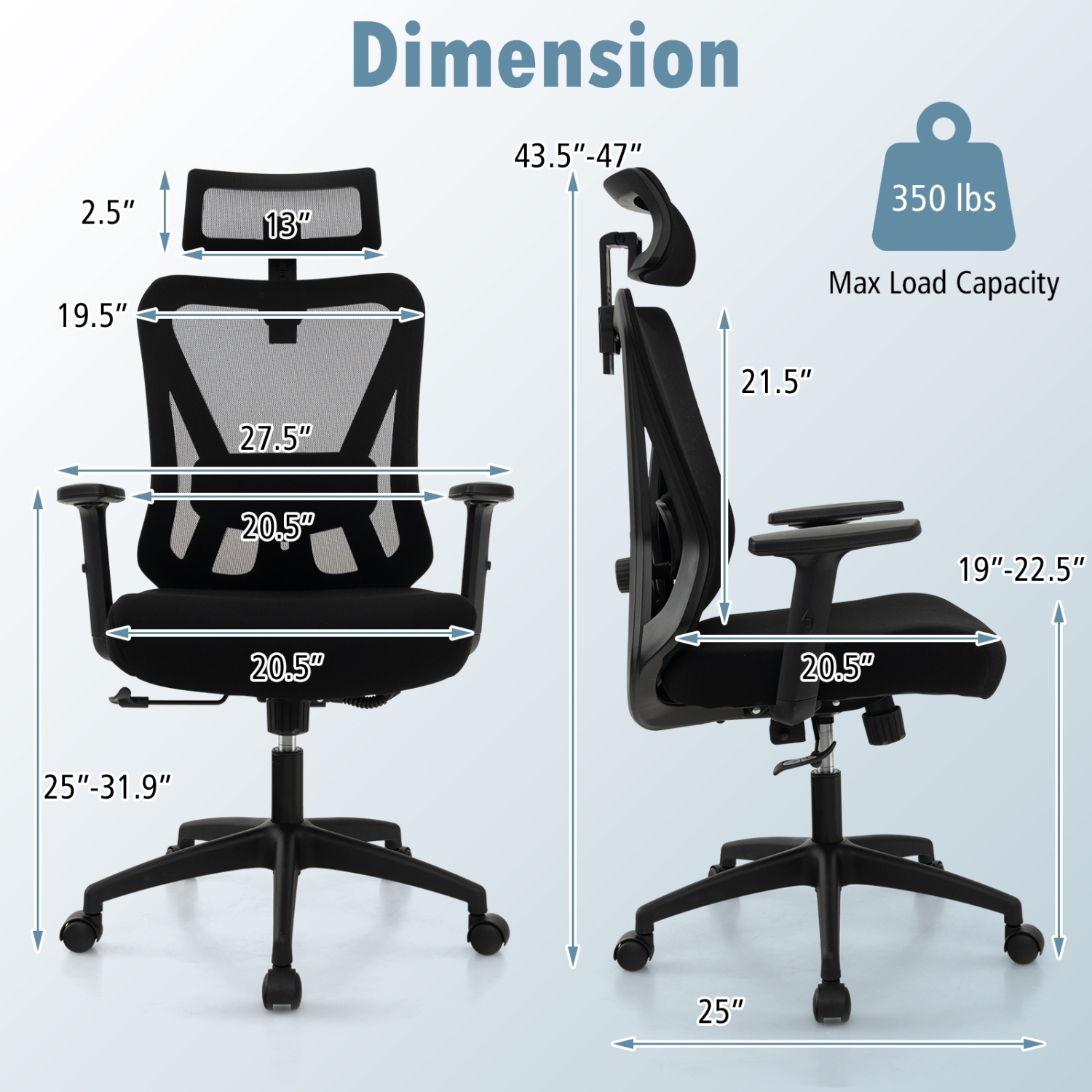 Fauteuil de bureau ergonomique réglable en filet avec dossier pivotant et berçant