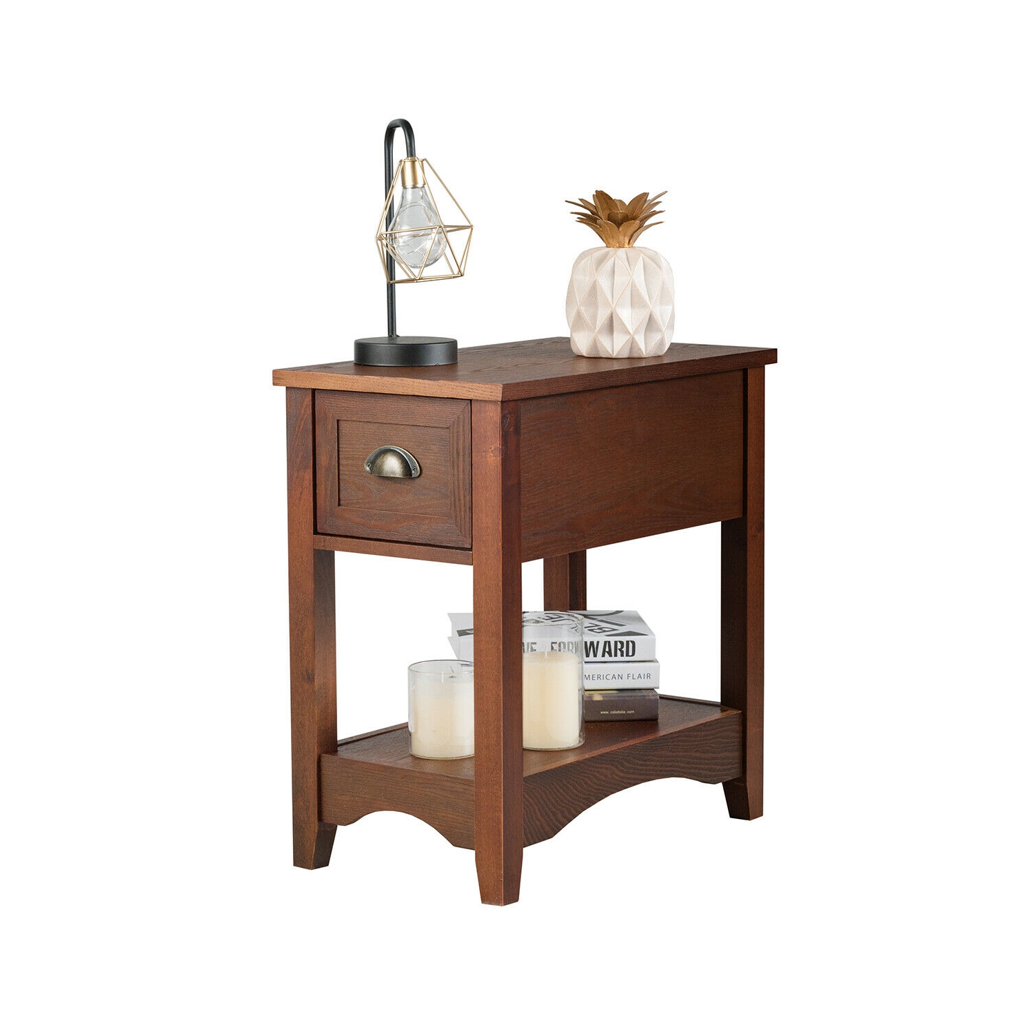 Table d'appoint contemporaine – Table d'extrémité compacte avec tiroir de rangement et tablette