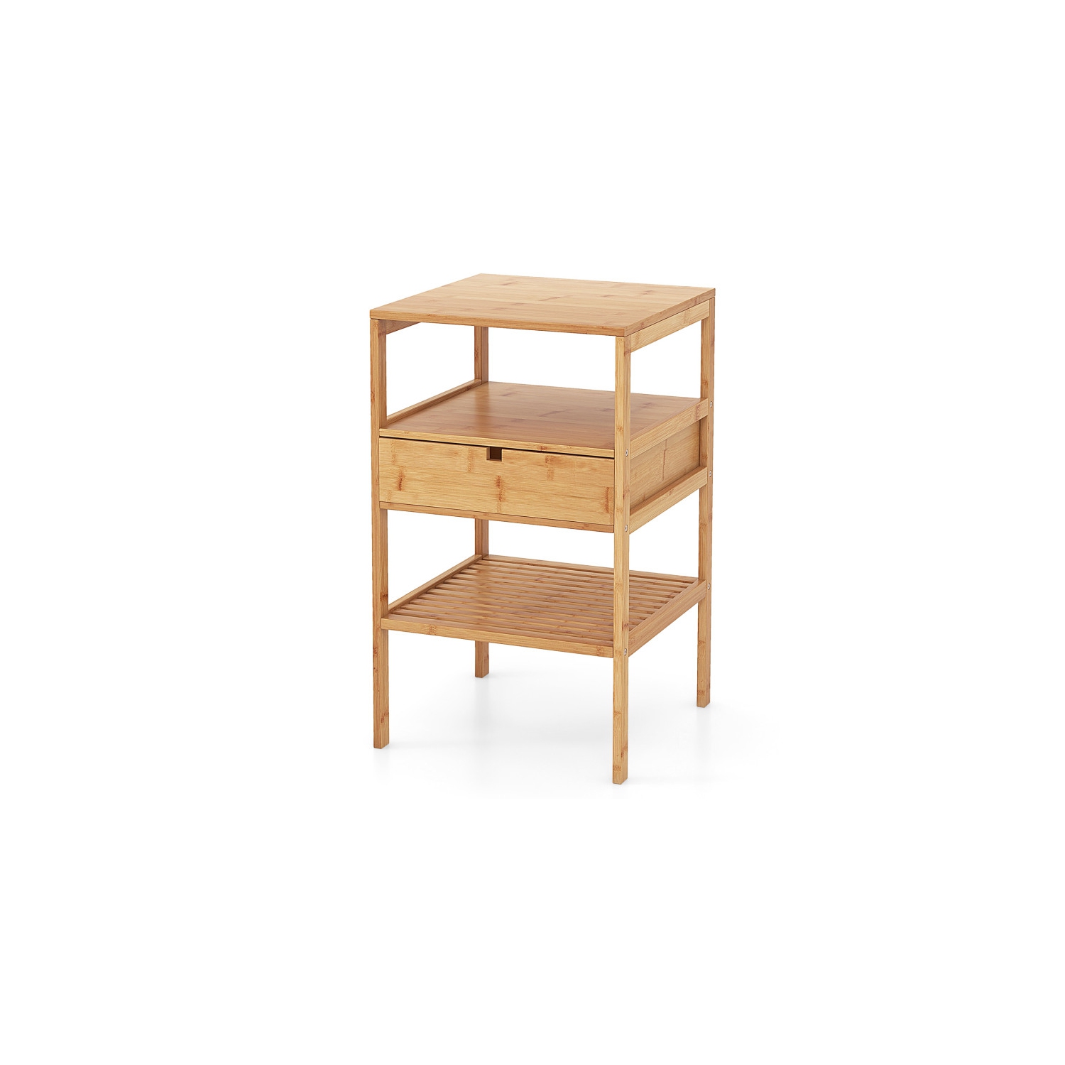 Table de chevet avec tiroir de rangement et tablette à lattes pour la chambre ou le salon