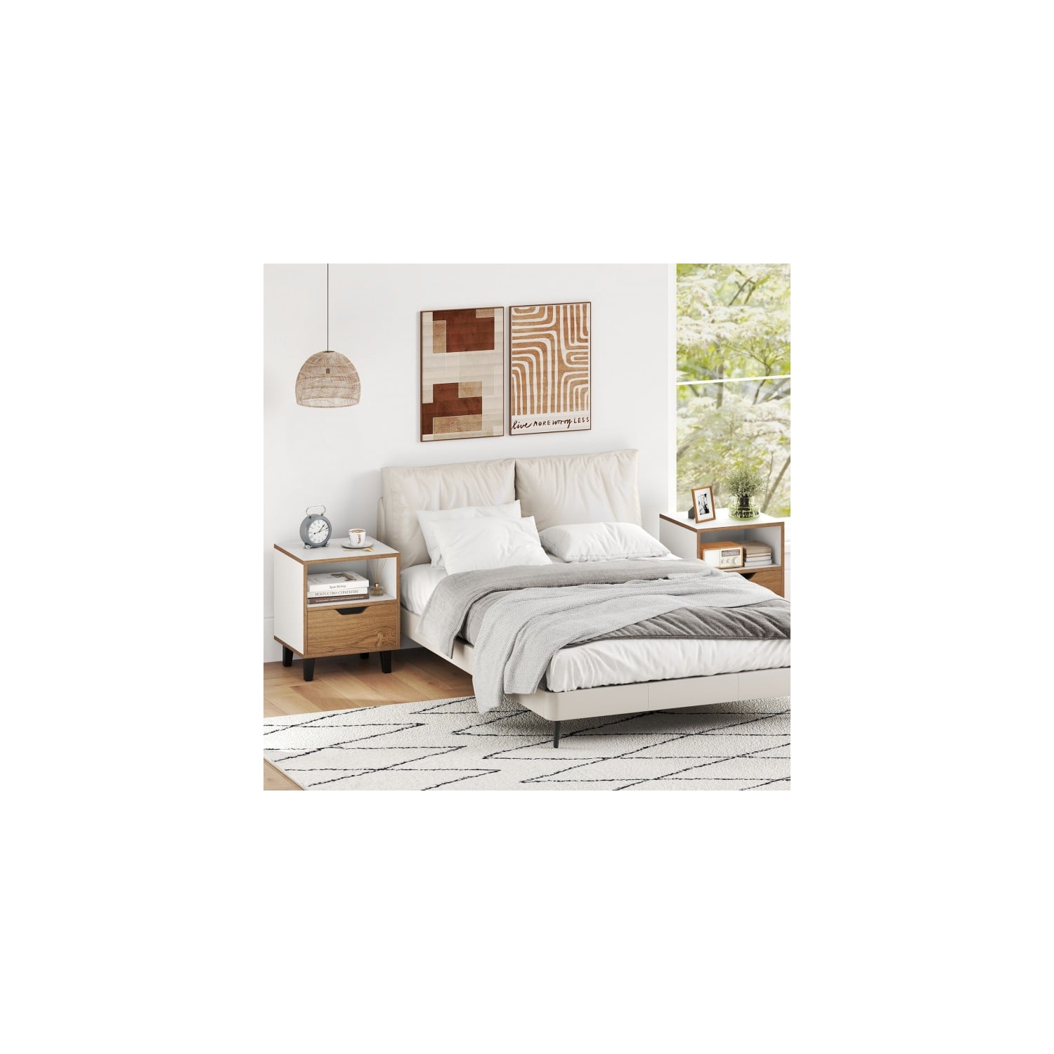 Table de chevet avec tiroir et tablette ouverte – Table de chevet compacte pour les petits espaces