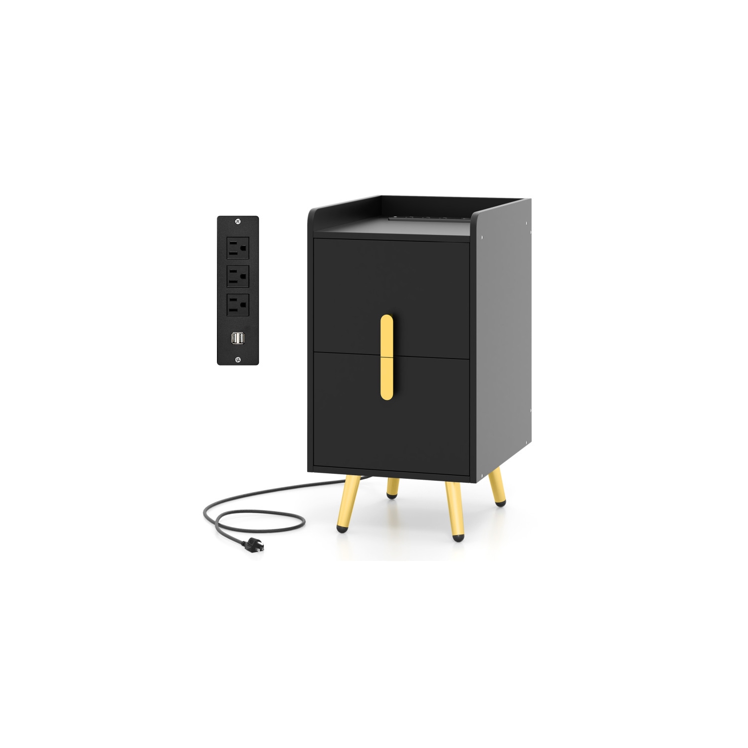 Nightstand with 2 Drawers and USB Ports for Bedroom or Living Room Use